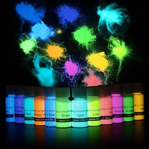 DEWEL Pigmento en polvo que brilla en la oscuridad, juego de polvo luminoso de 12 colores para resina epoxi, bellas artes, manualidades, arte de