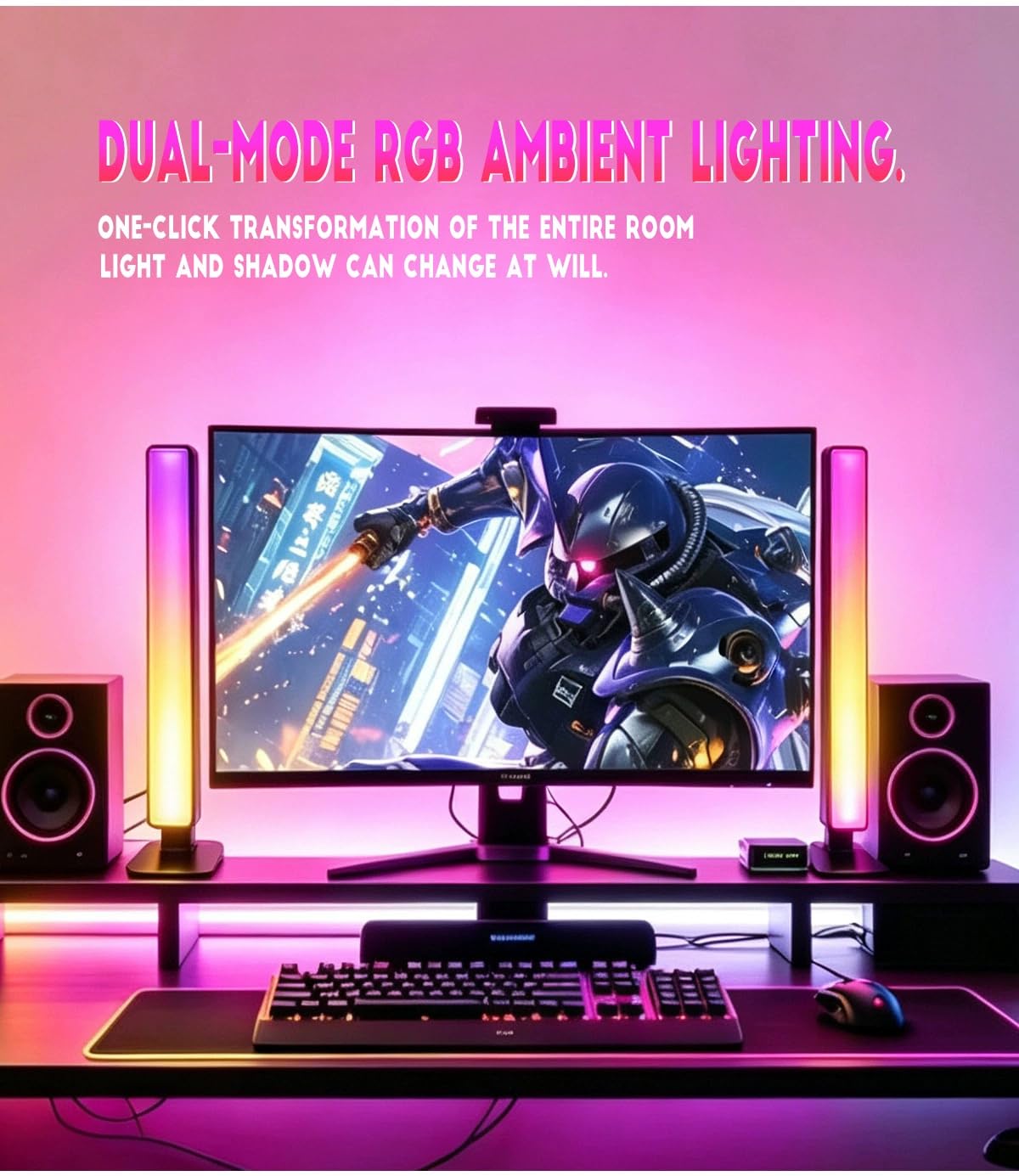 Lot de 2 barres lumineuses RVB avec contrôle du son, synchronisation de la musique, lumière d'ambiance LED avec 16 millions de couleurs, modes dynamiques et contrôle par application, lumières de jeu