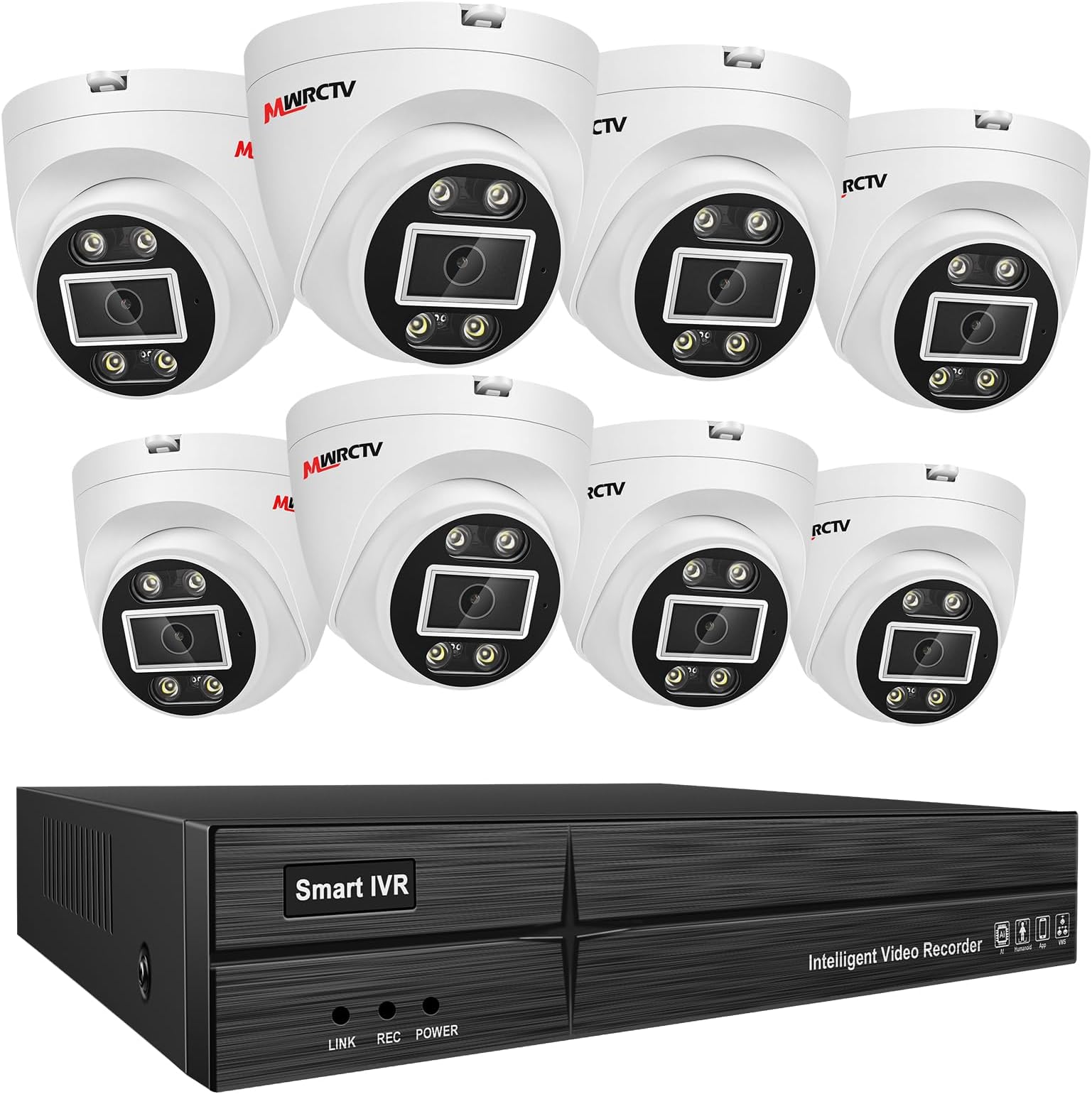 4K PoE Security Camera System,8 X 8MP Wired Dome PoE Cameras for Home Security,2.8mm Wide Angle Lens,Smart Dual Light,AI Human/Vehicle Detection,8 Port 16CH 4K NVR(NO HDD Include)