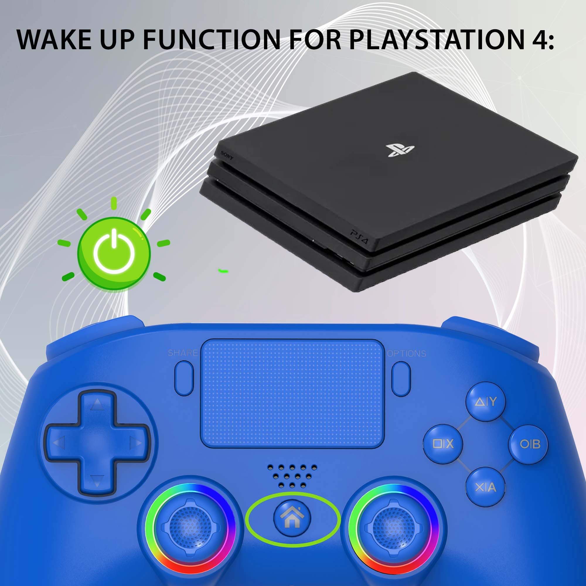 SUBSONIC - Kabellose Controller für PS4 und PC - RGB LED - Blau | Ergonomisch, Programmierbare LEDs, Vibrationsfunktion, Programmierbare Paddles – Kompatibel mit PlayStation 4 und PC