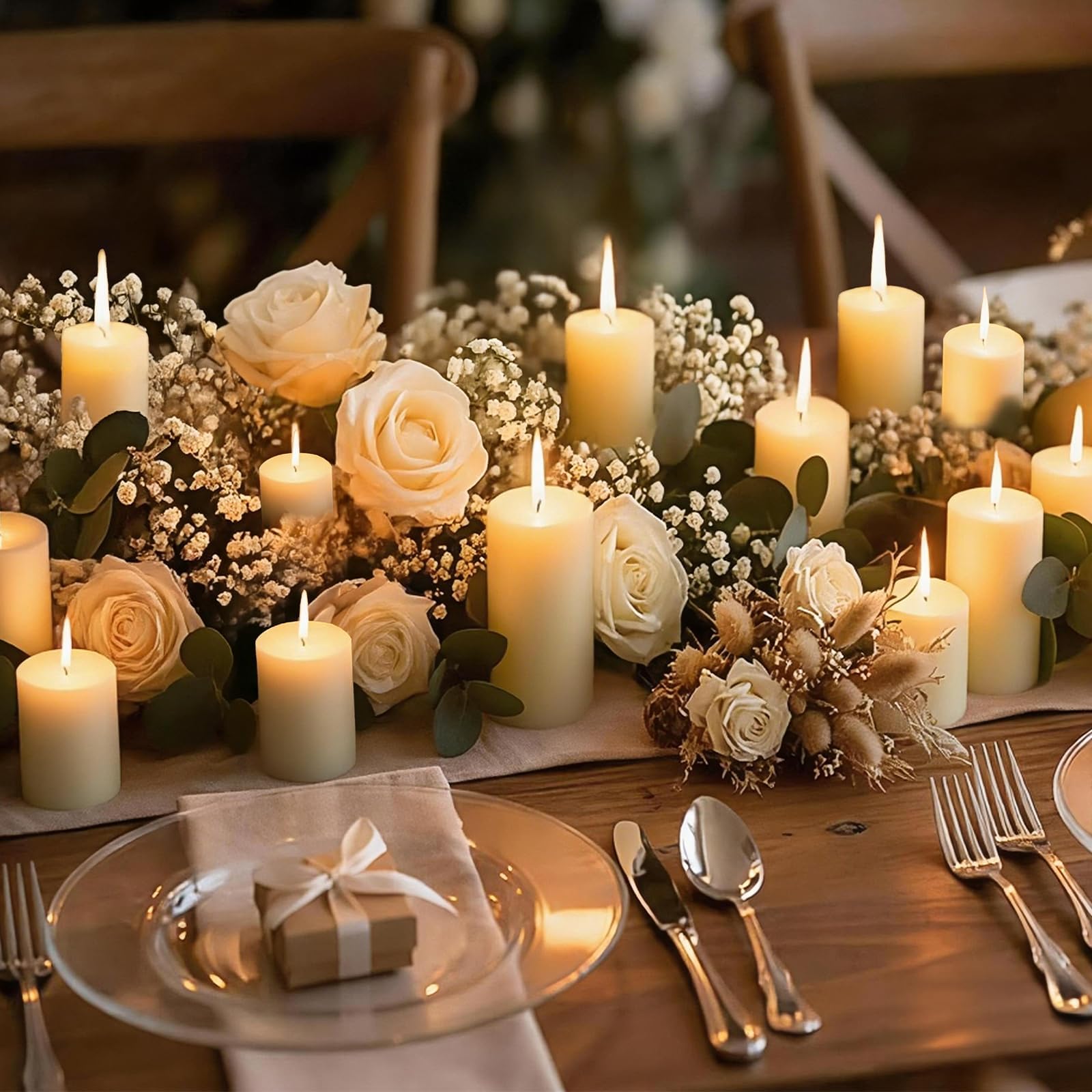 36 Pack Ivory Pillar Candles Bulk Set, 2x3 2x4 2x6 Inch - 12 Each Size, Dripless Smokeless Clean Burning for Wedding Centerpieces, Home Decor, Church, Romantic Ambiance！