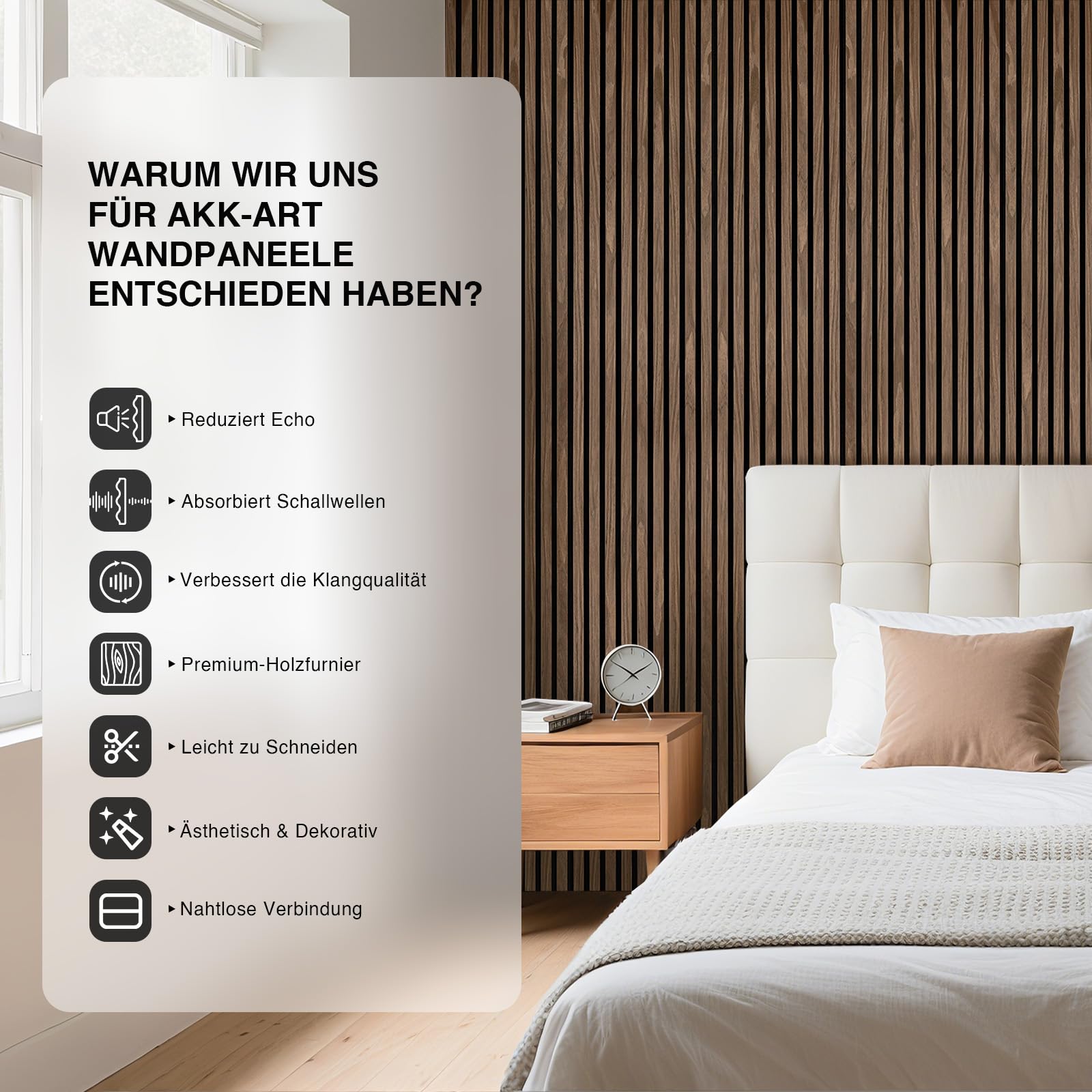 Akustikpaneele Holz 120x60cm-4er Set(2,88m²) 3D Wandpaneele mit Holzfurnier & Filz, Akustik Holzpaneele Wand Für Studio, Wohnzimmer & Büro|Dekorative Wandverkleidung Innen Dunkel Walnuss#11