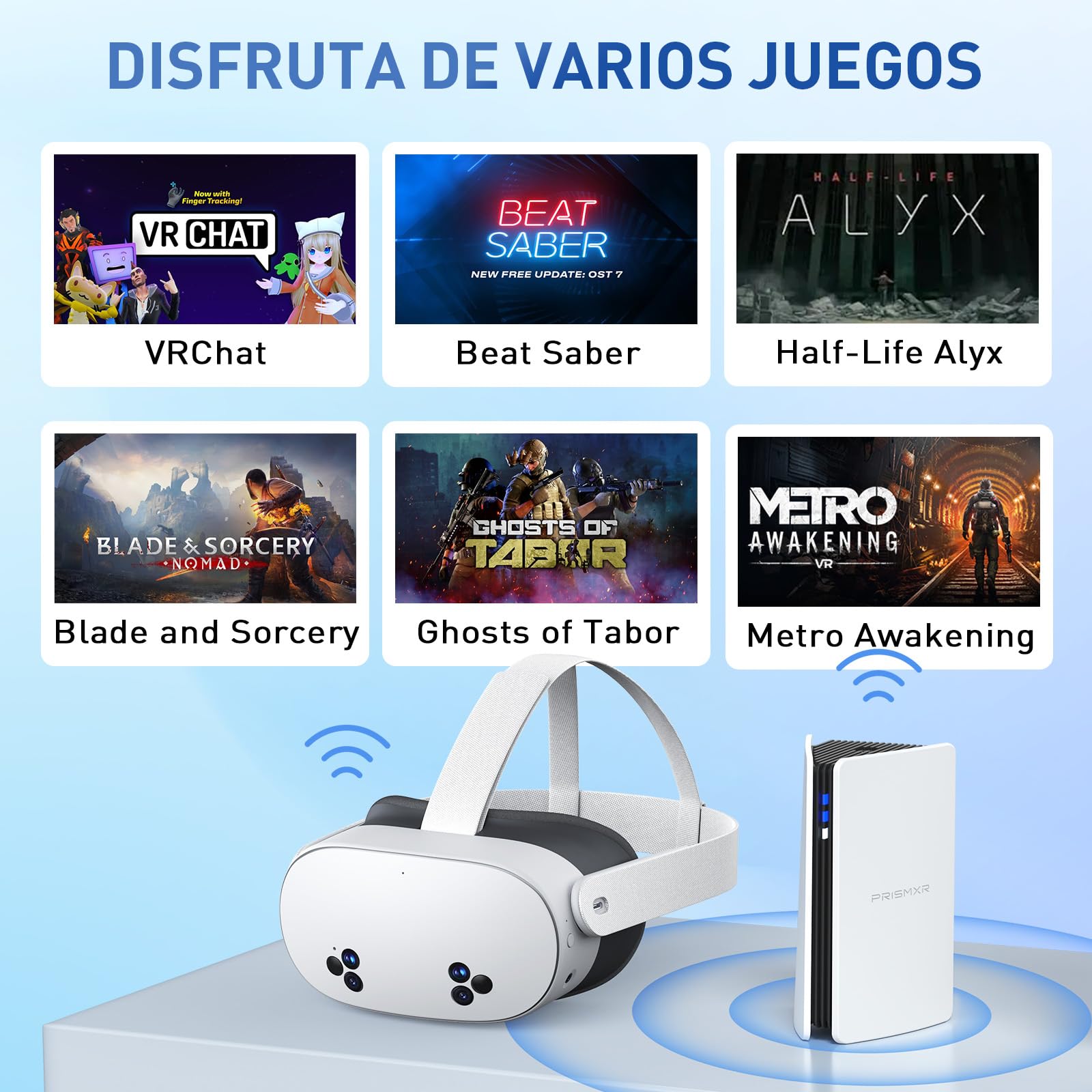 PRISMXR Inalámbrica para Streaming PC-VR - Compatible con Meta Quest 3S/3/2, Pico 4 Ultra - VR Router WiFi6 AX3000, Sustituye Cable Air Link, Conexión Estable y Rápida - Puppis S1