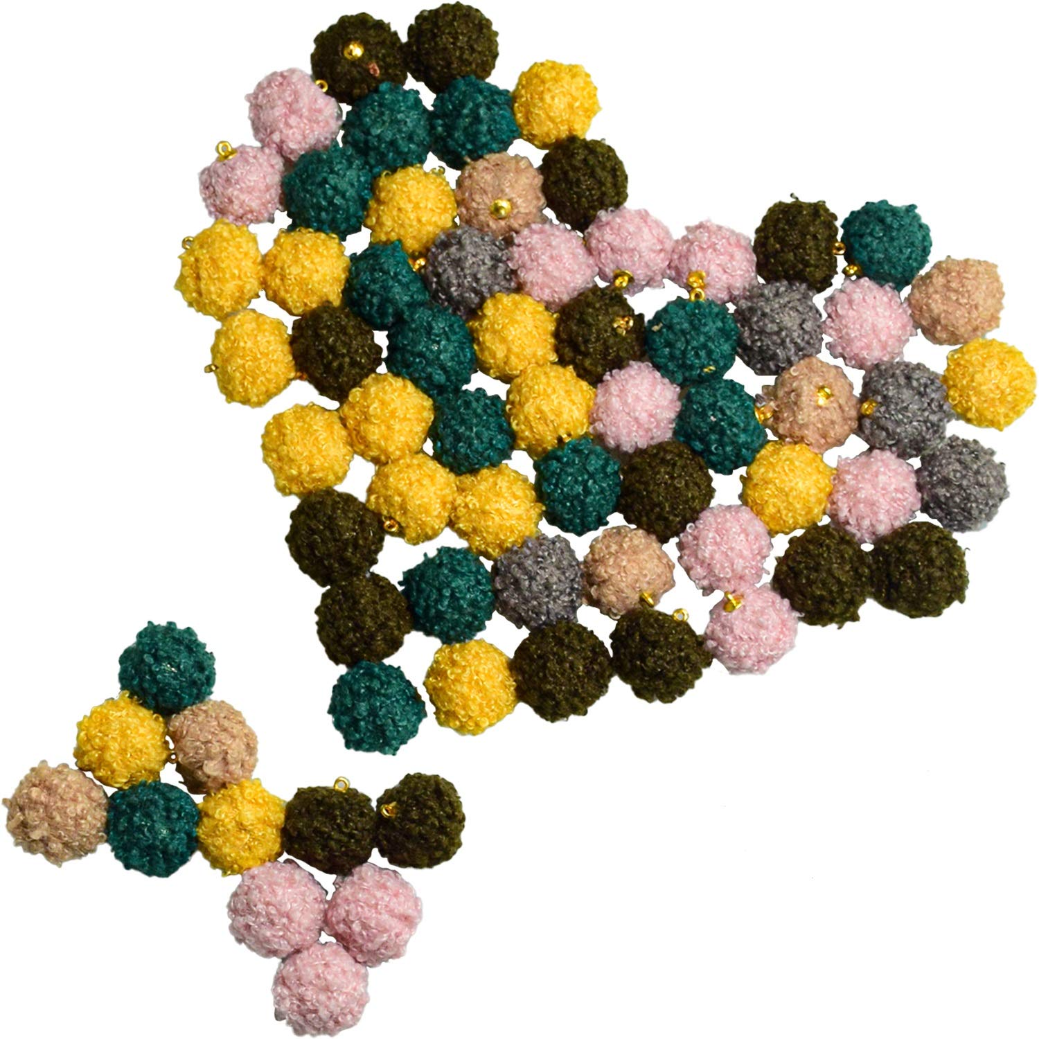 TopBine 60pcs 6 Colors Fabric Metallic Pompoms Earrings Charms DIY Fluffy Ball for Tassel Earrings Charm Pendant Jewelry Making