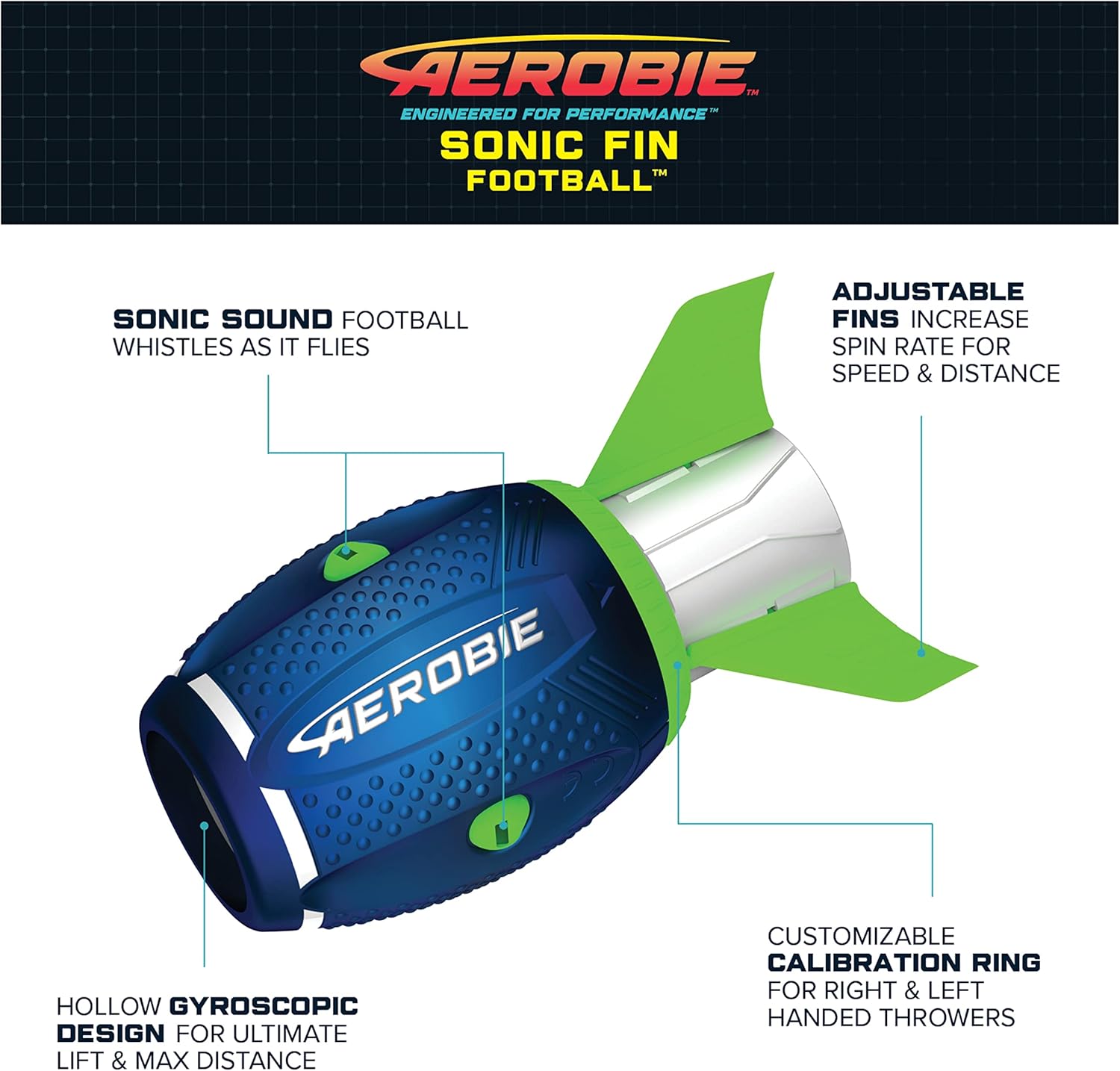 Aerobie Sonic Fin Aerodynamic High Performance Outdoor Football for Kids & Adults, Blue : Everything Else
