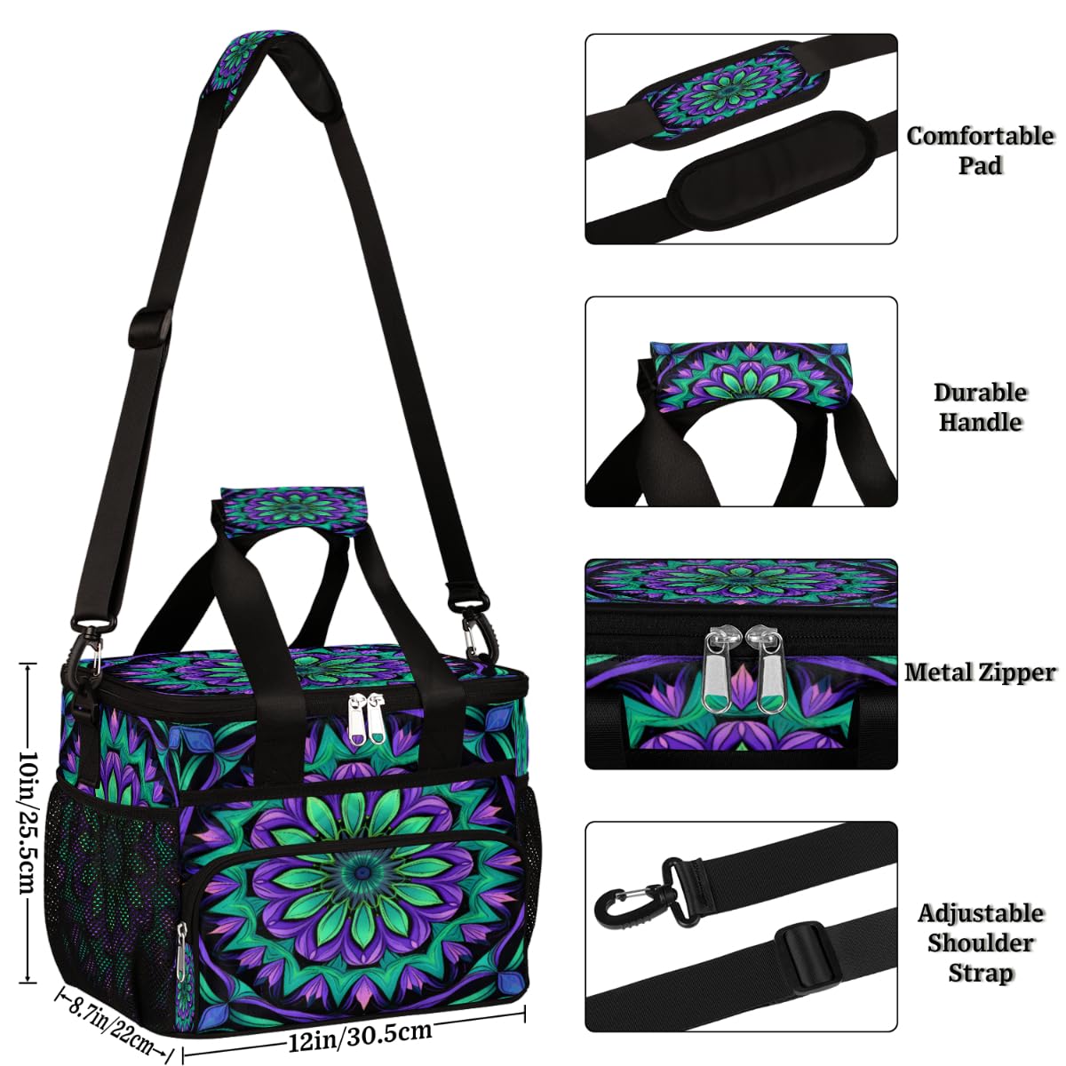 Psychedelic Floral Insulated Picnic Backpack Lunch Box for Women Men Picnic Basket Tote Lunch Bag Picnic Bag Portable Lunch Bags for Picnic, Beach, Work, Trip,Office, Camp Magic Graphics