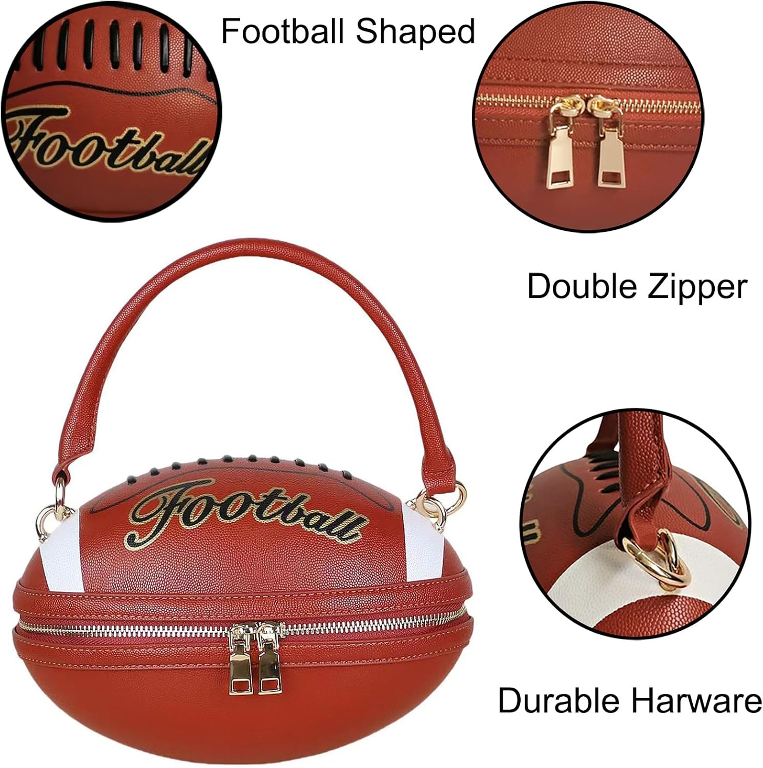 Women Rhinestone Football Shaped Handbag Chain Crossbody Shoulder Bag Football Purse | Rugby, Unique, Novelty, Football - Image 6