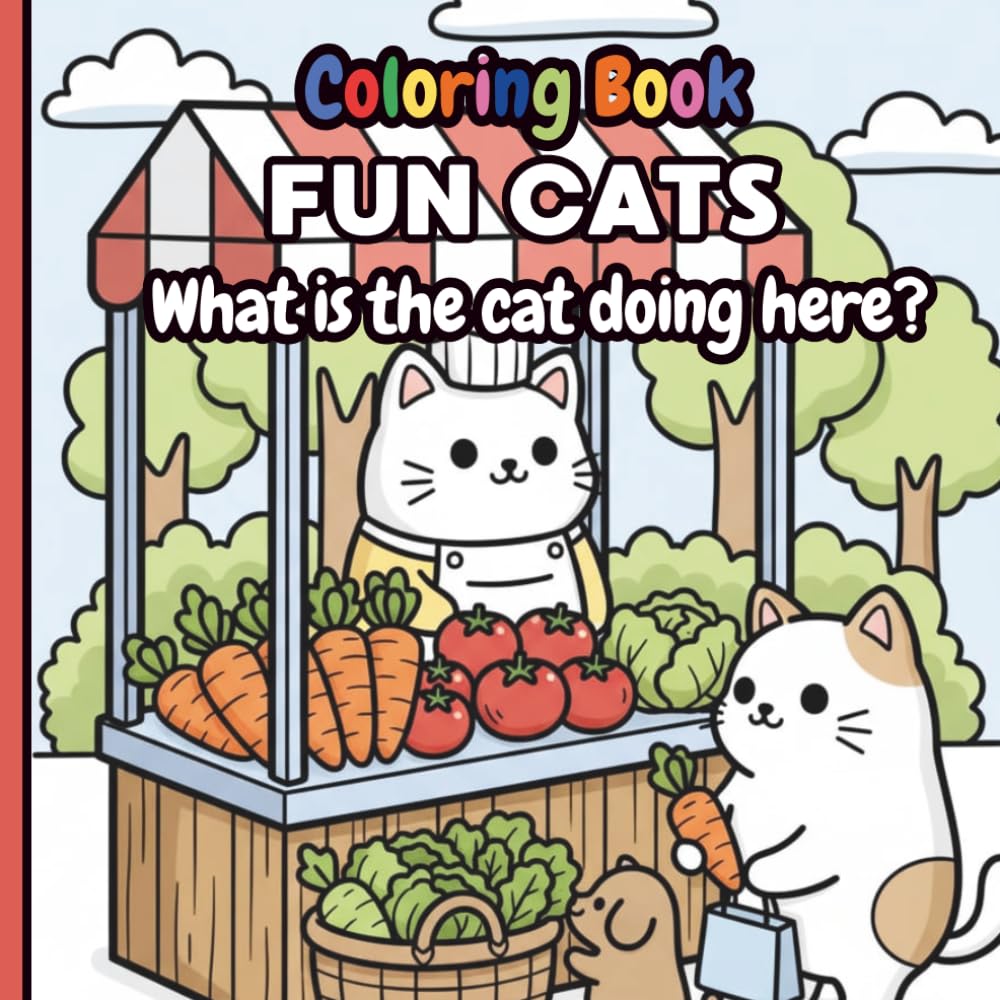 Playful Cat Adventures Coloring Book for kids: What is the cat doing here?