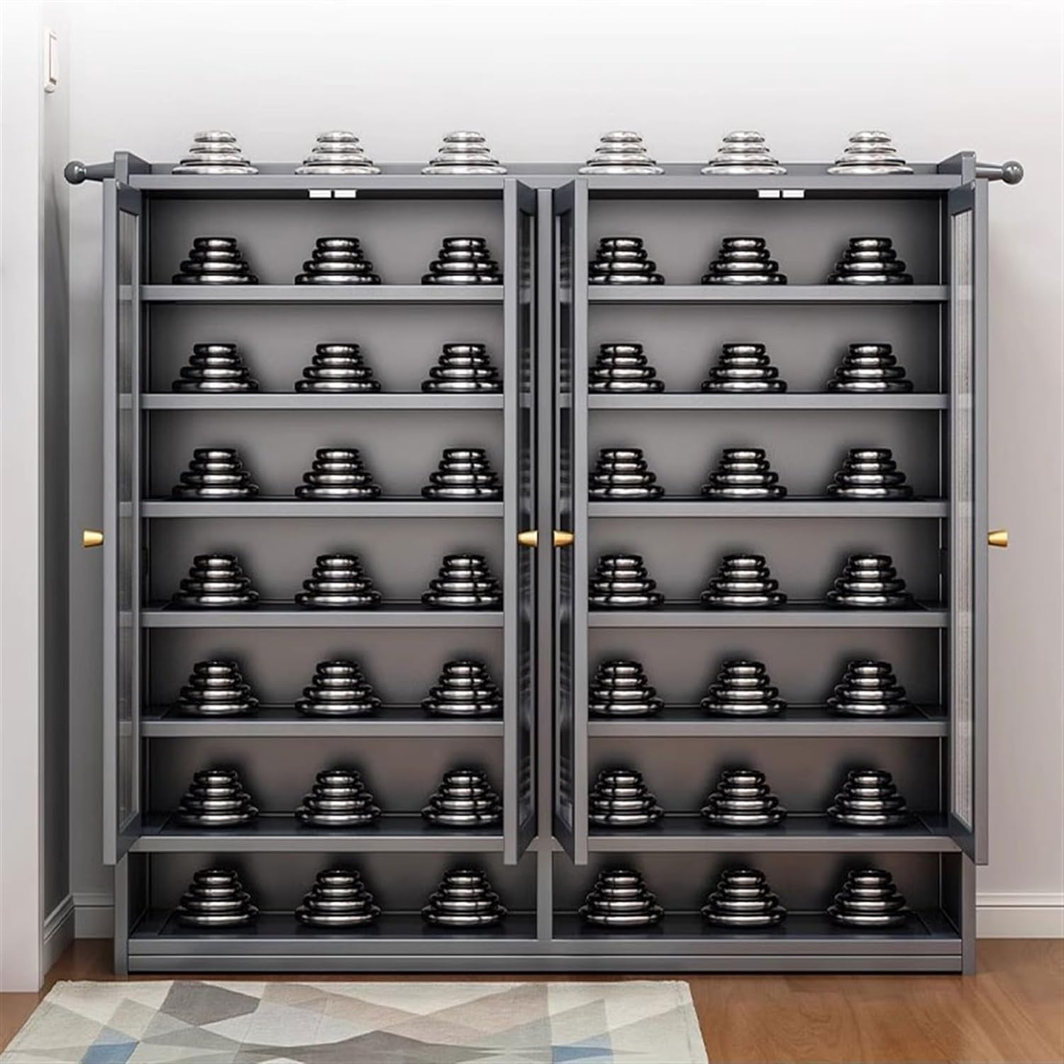 Amazon｜竹製シューズキャビネット ガラスドア4個付き 自立式モダン