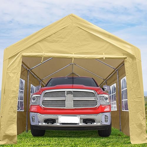 Miniatura 4 de PEAKTOP OUTDOOR Toldo de coche de 10 x 20 pies mejorado y resistente con paredes laterales extraíbles, tienda de campaña de garaje portátil con