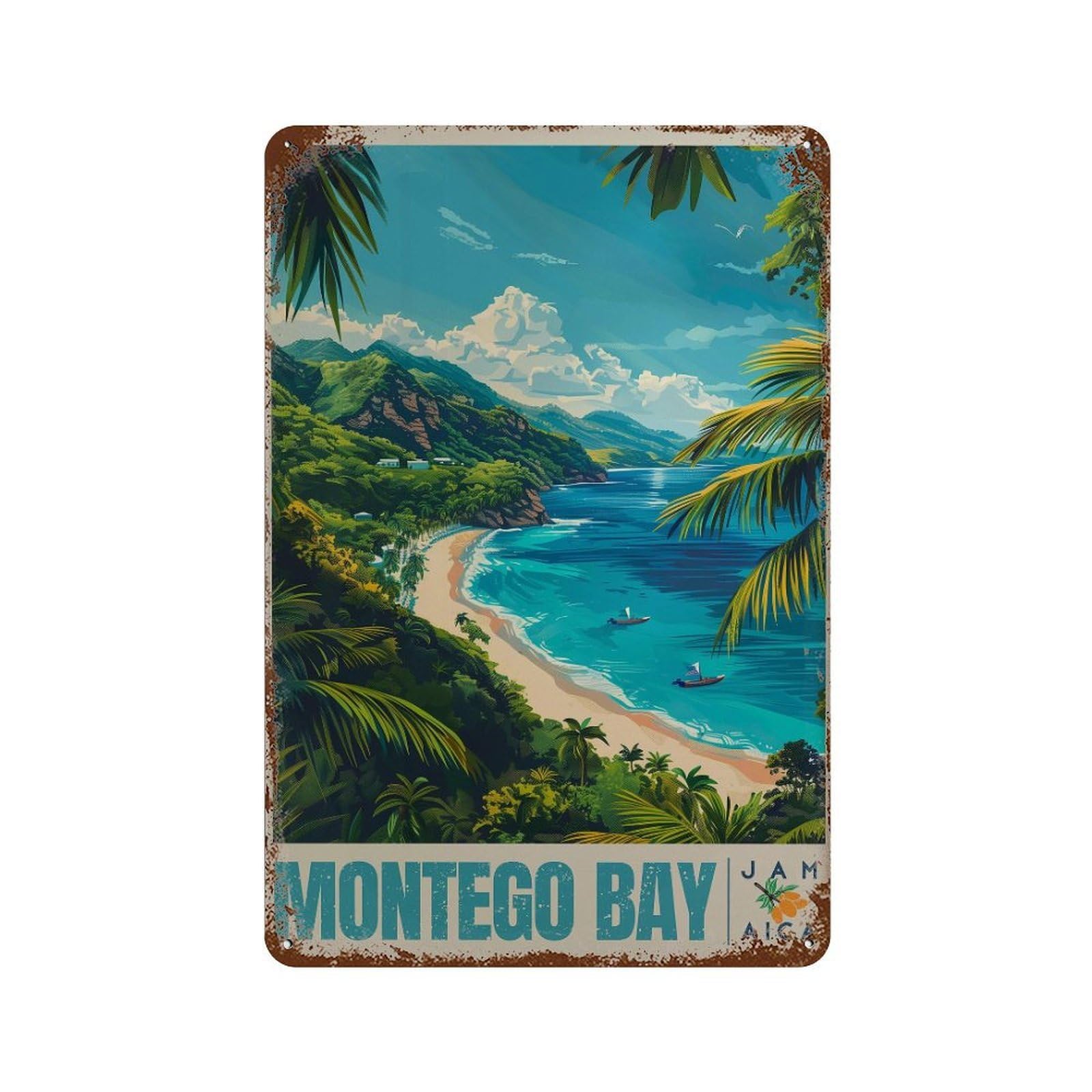 xiaoxiaoshen Montego Bay Jamaica Travel Caribbean Wall Decor Art Metal Tin Poster Modern Home Decor Art Home Bar Shop Decorations Vintage Sign 30x20cm