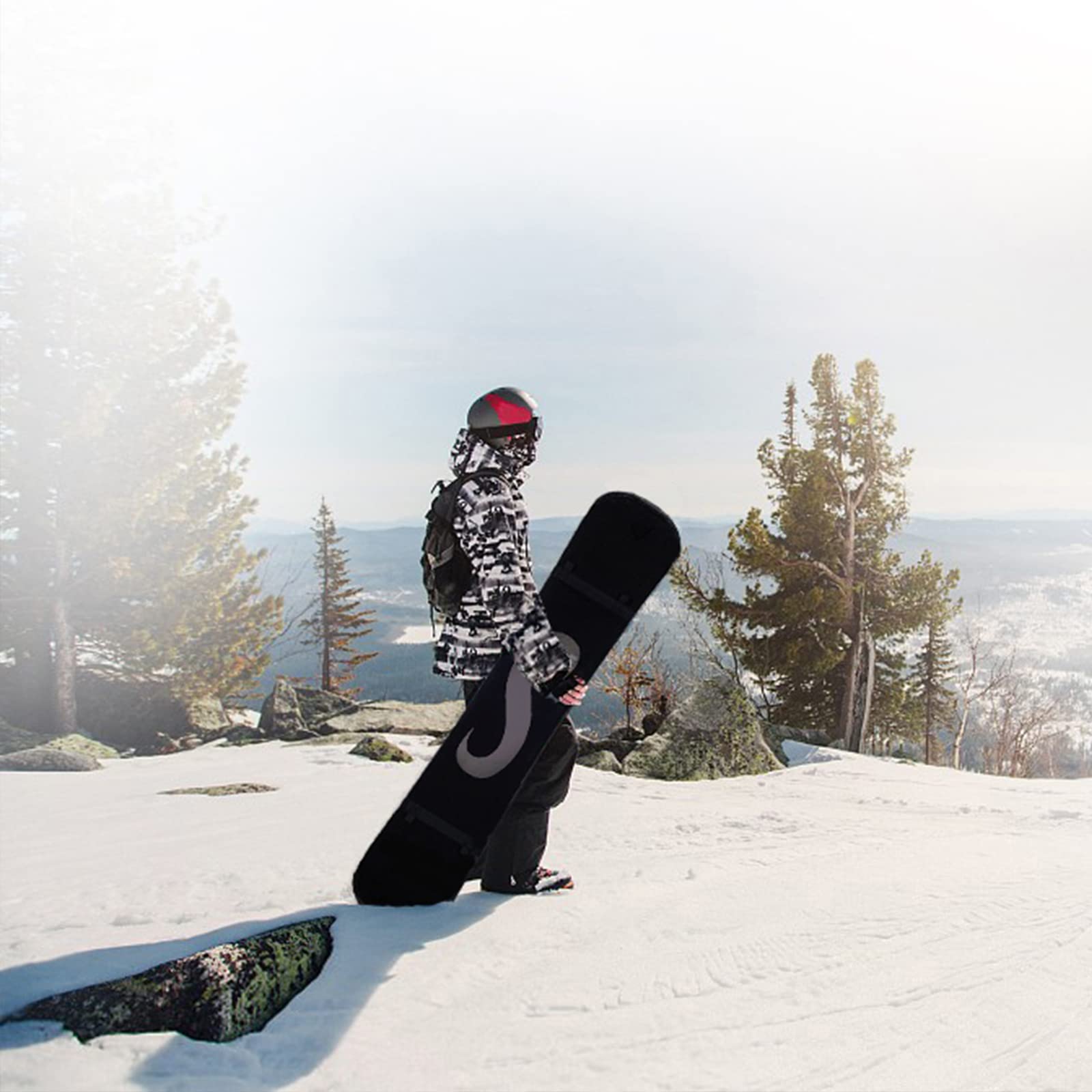 WEALTHY73 Portable All-Around Snowboard Bag Veneer Protective Sleeve Storage Bag Snowboard Backpack Widened SBR Elastic Waterproof Fabric,Black,140CM