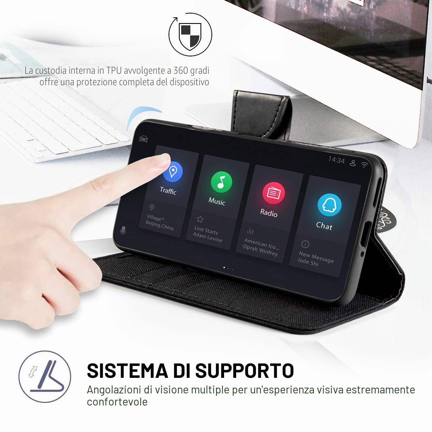 Custodia Flip in Tessuto Oxford e Pelle PU Compatibile con Doogee S118, Cover Protettiva con Chiusura Magnetica e Tasche per Carte (Nero) | 6.58" Custodia flip portafoglio in tessuto Oxford con guscio interno in TPU, supporto integrato e portacarte
