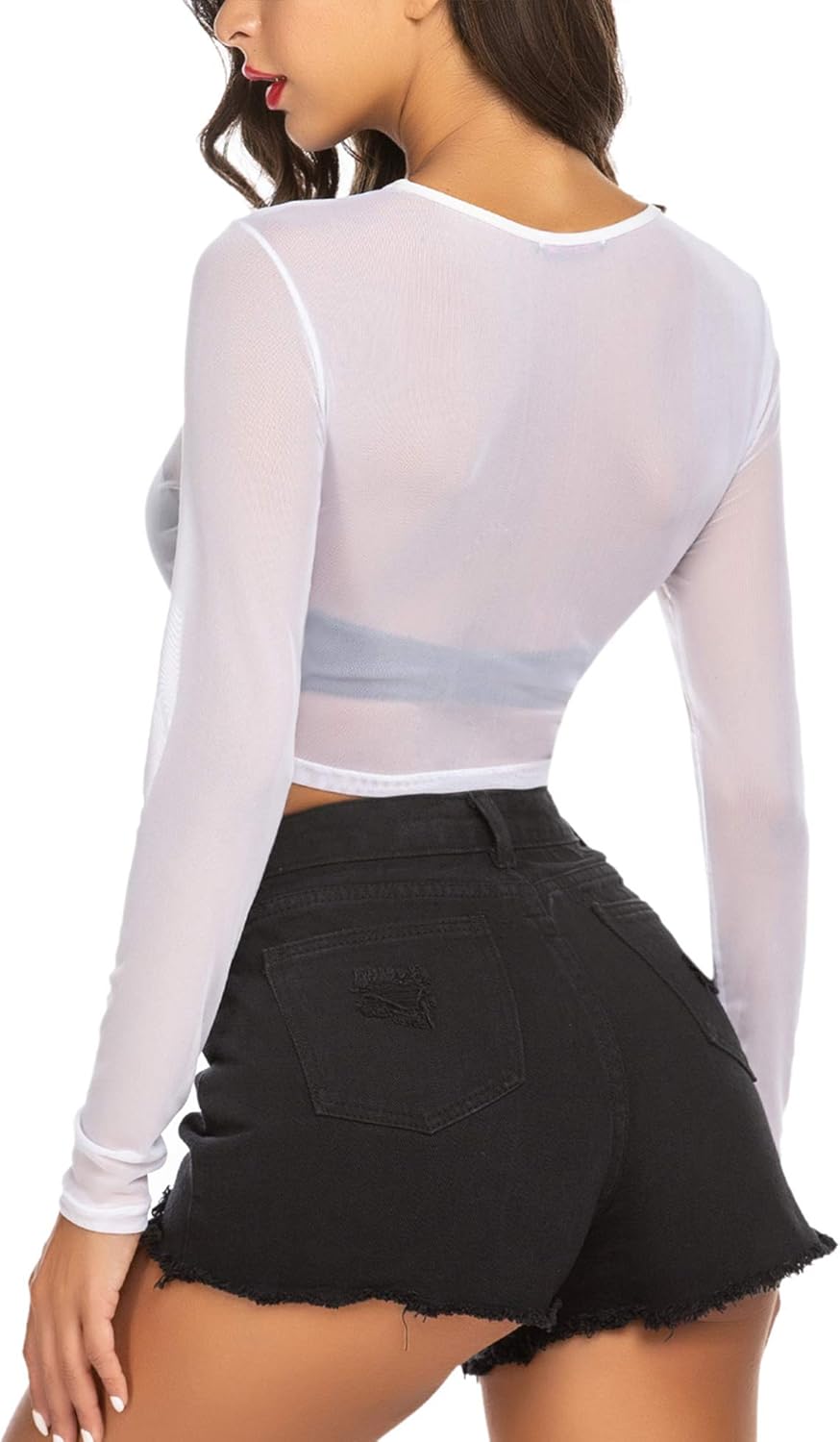 ADOME Mesh Crop Top Sheer Tops for Women See Through Shirt Long Sleeve Basic Crop Top S-4XL - Image 6