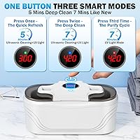 Vista 9 de Limpiador ultrasónico, limpiador de joyas de 48 KHz, limpiador ultrasónico de retenedor para gafas, anillos, correa de reloj, collar, blanco