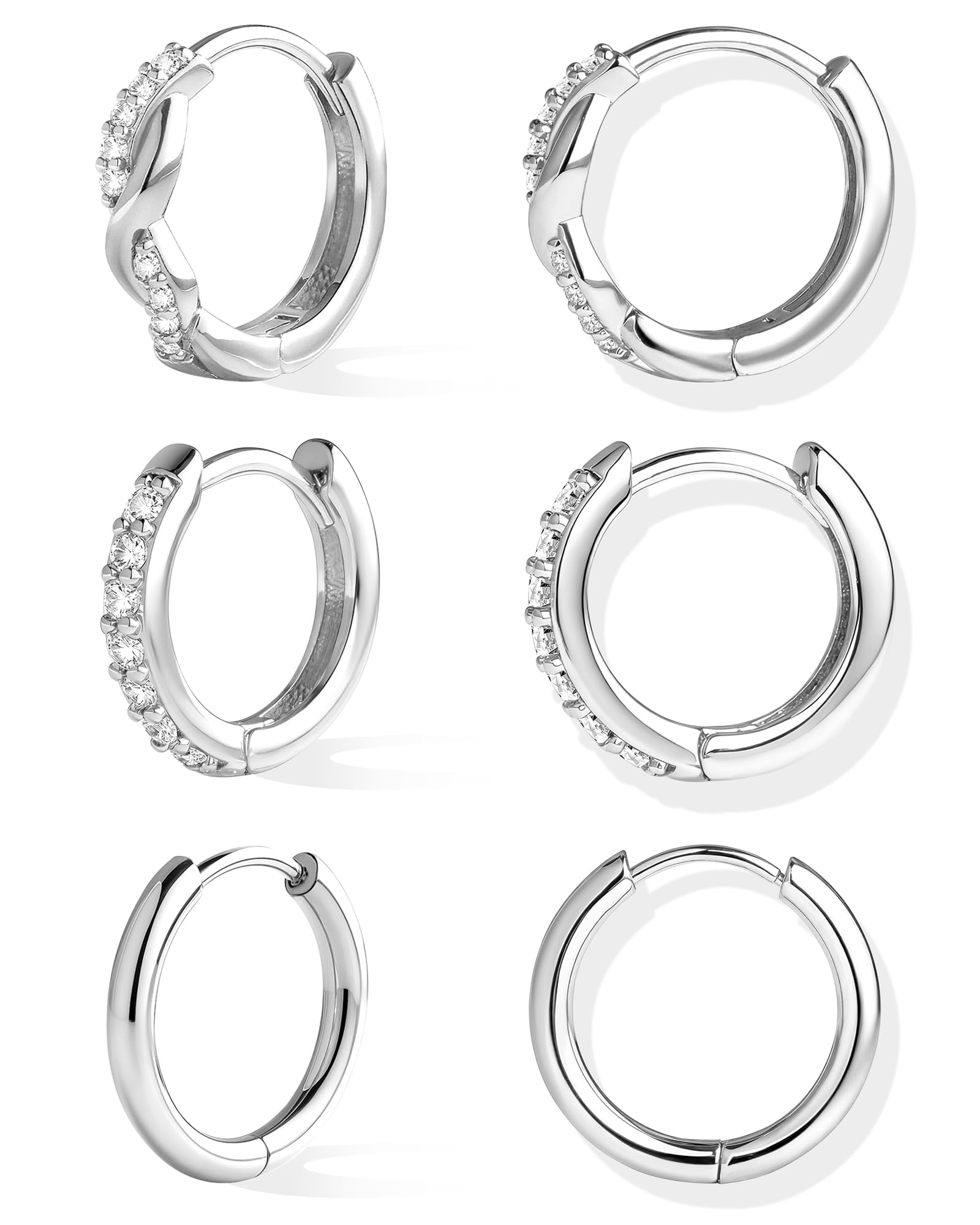 Inerney - Hoop Earrings Set for Women Dainty Sterling Silver Small Stud Earrings for Multiple Piercings Hypoallergenic Jewelry Braided Cubic Zirconia Cartilage Earrings for Women