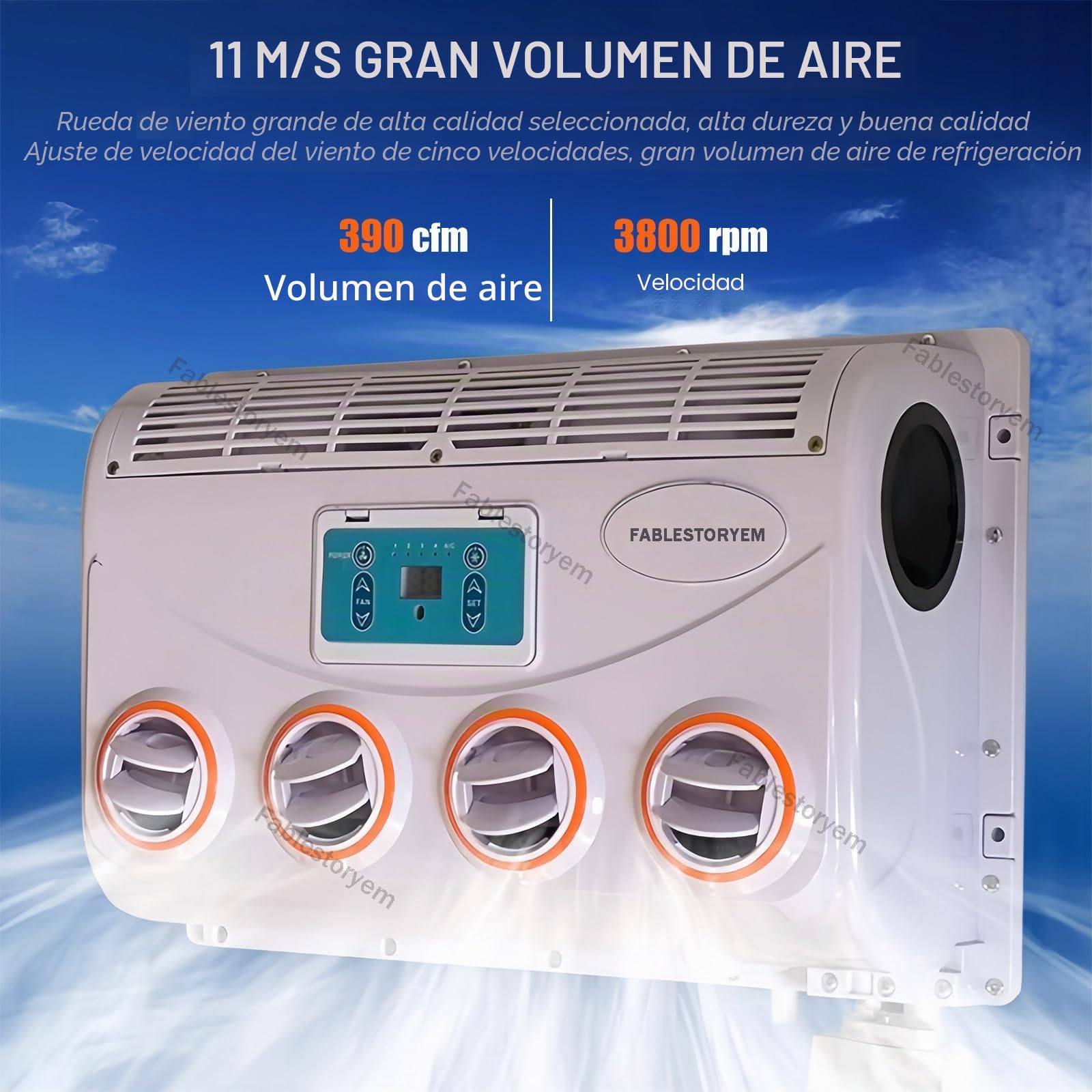Aire acondicionado portátil de techo para vehículos, sistema de enfriamiento 12V/24V CC, ideal para autocaravanas, camiones y uso comercial