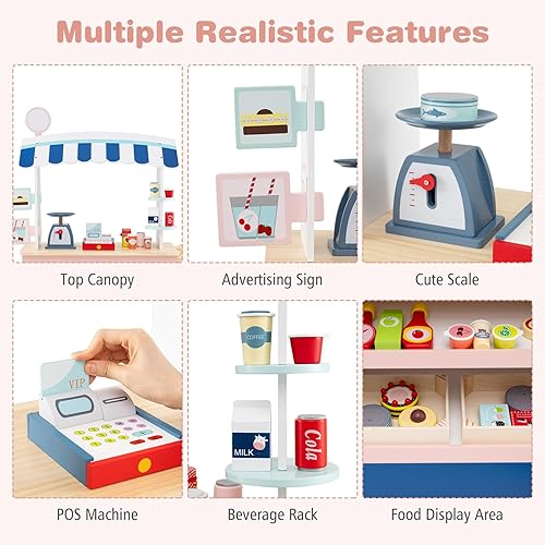 Miniatura 2 de Costzon Juego de tienda de comestibles para niños, juego de soporte de mercado de simulación para niños pequeños con juguete de juego de 30 piezas,