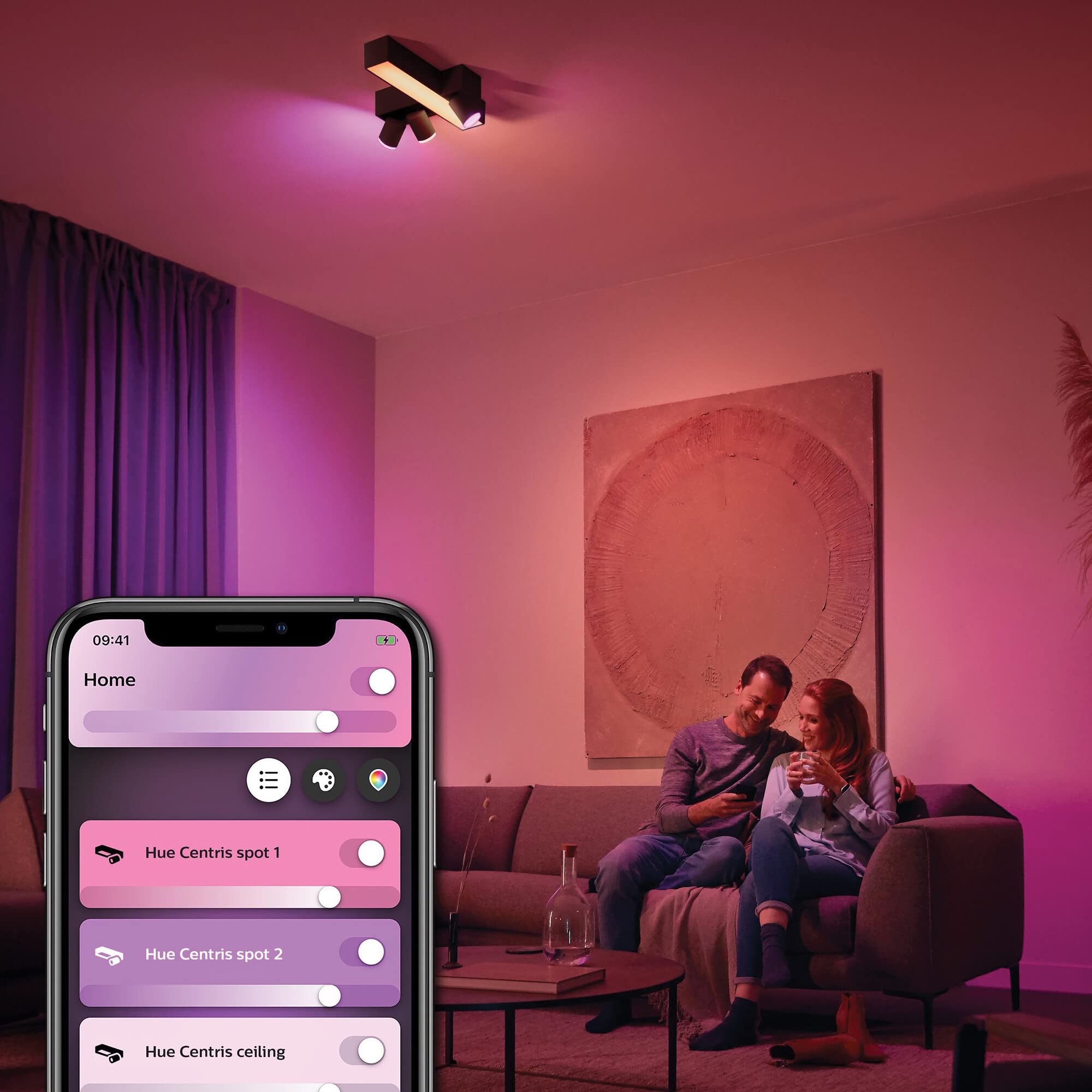Philips Hue – Lámpara inteligente Hue Centris, con 3 Focos LED Inteligentes cruzados, Luz Blanca y de Colores, Compatible con Alexa y Google Home, 40cm - Color Negro [Clase de eficiencia energética A]