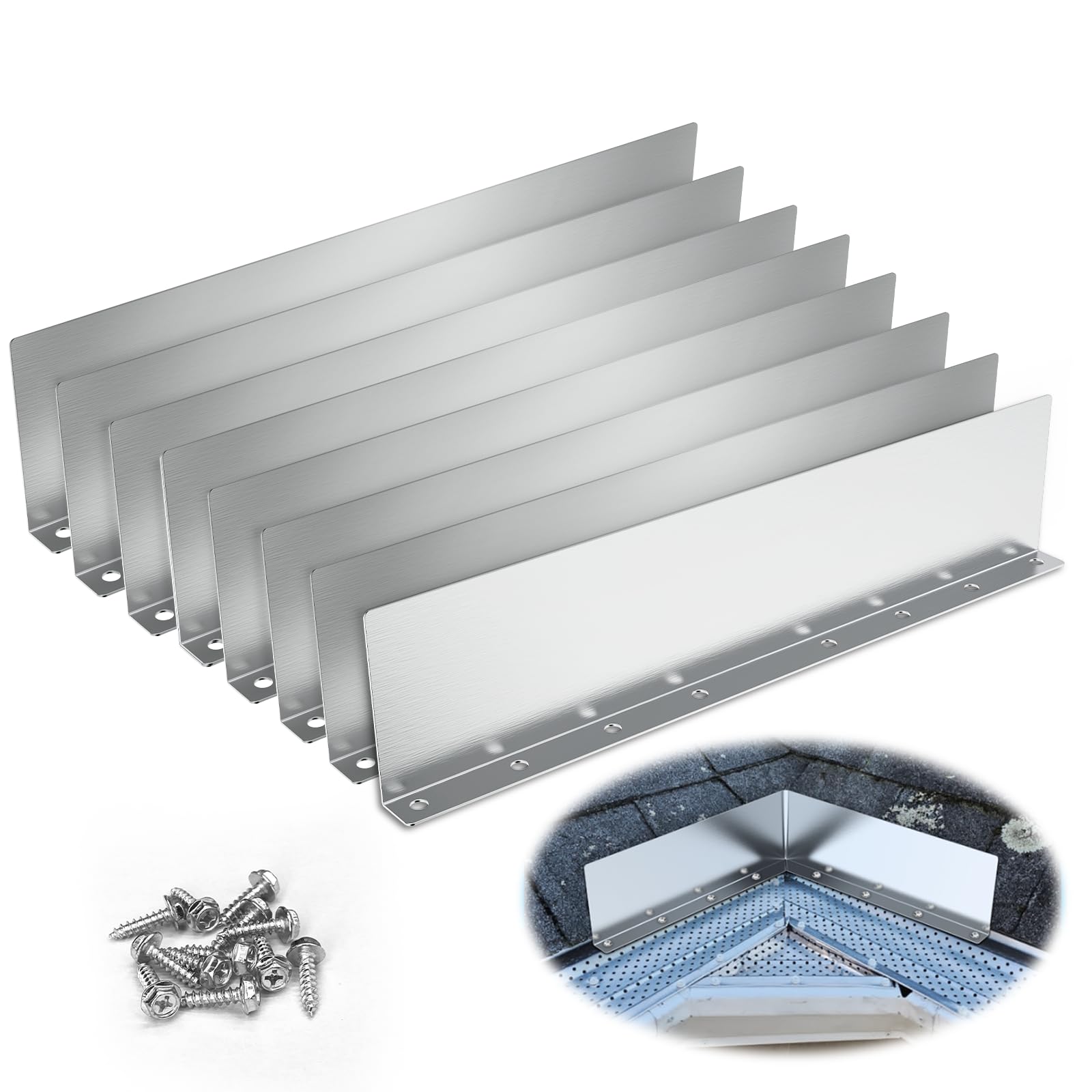 8 Pcs Gutter Valley Splash Guard,Straight Rain Diverter Roofing Gutter Guards,Rain Drip Gutter Guard for House Shingle Roofs Corner(Straight Style)