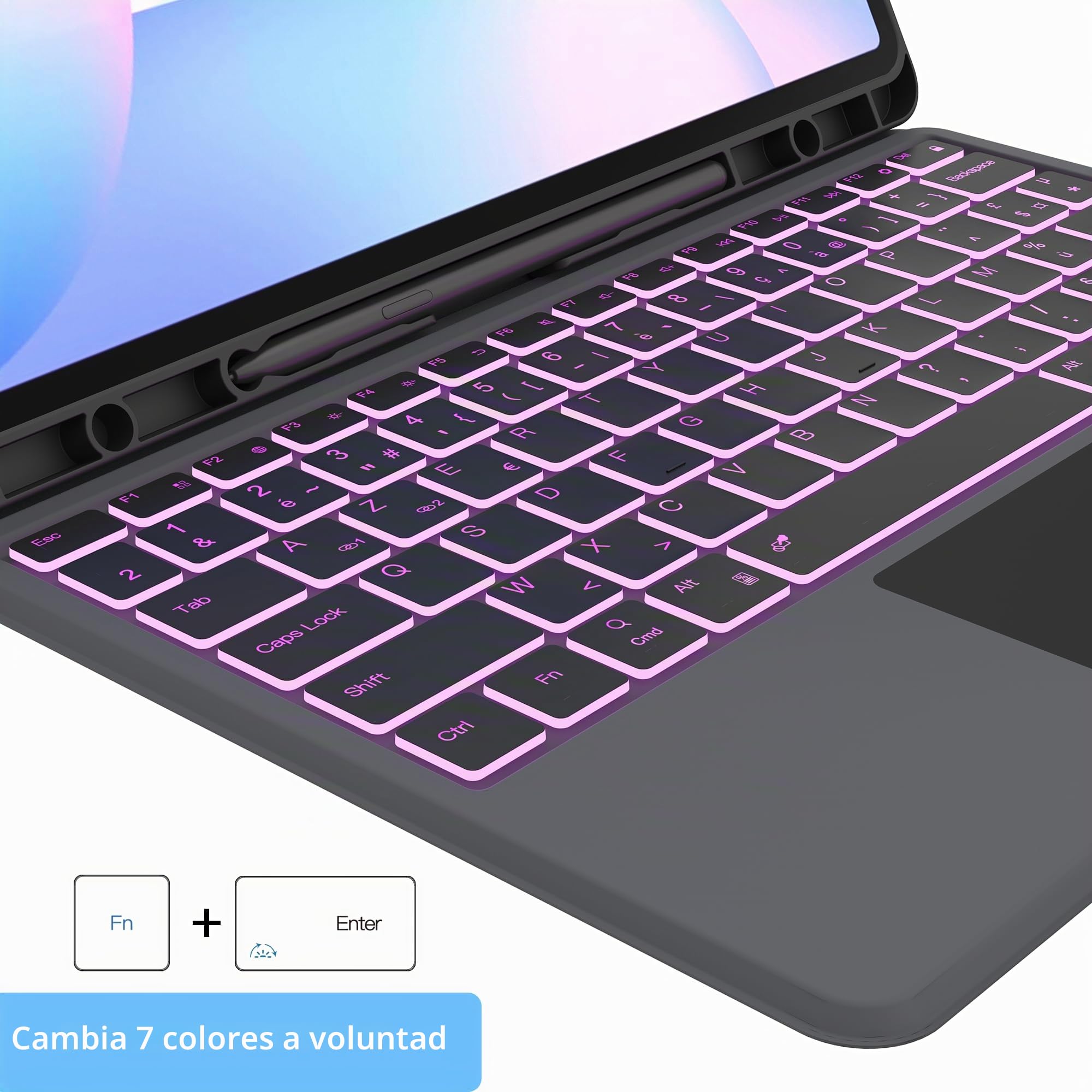Carcasa de teclado para Samsung Galaxy Tab S10 FE+ Plus de 13,1 pulgadas: 7 colores retroiluminados magnéticos con teclado extraíble con Trackpad | Teclados Azerty francés inalámbricos para Galaxy