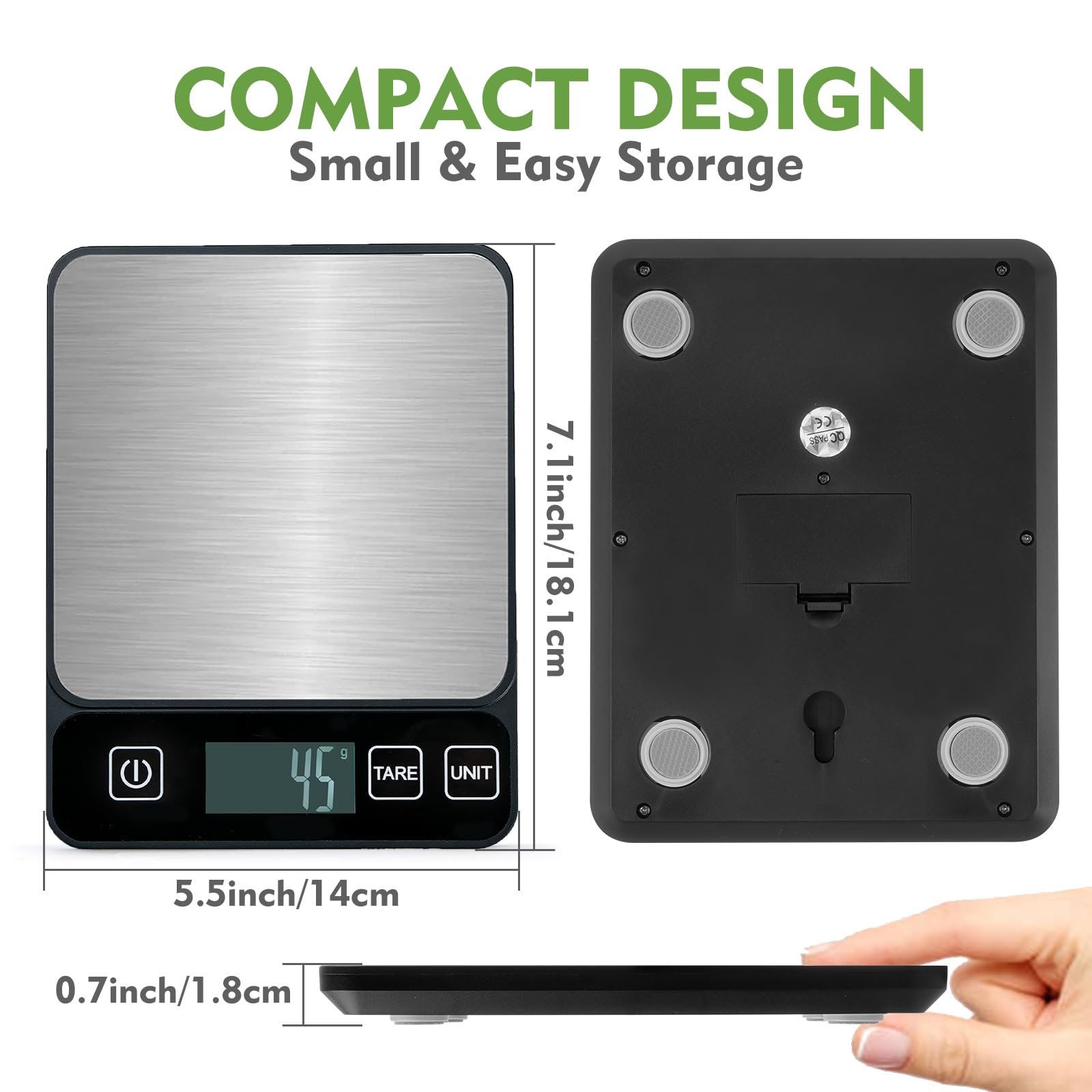 Bilancia Da Cucina Digitale 10kg, LCD Con Retroilluminazione Blu, Alta Precisione 1g, Multifunzione Con Tara, In Acciaio Inox - 3