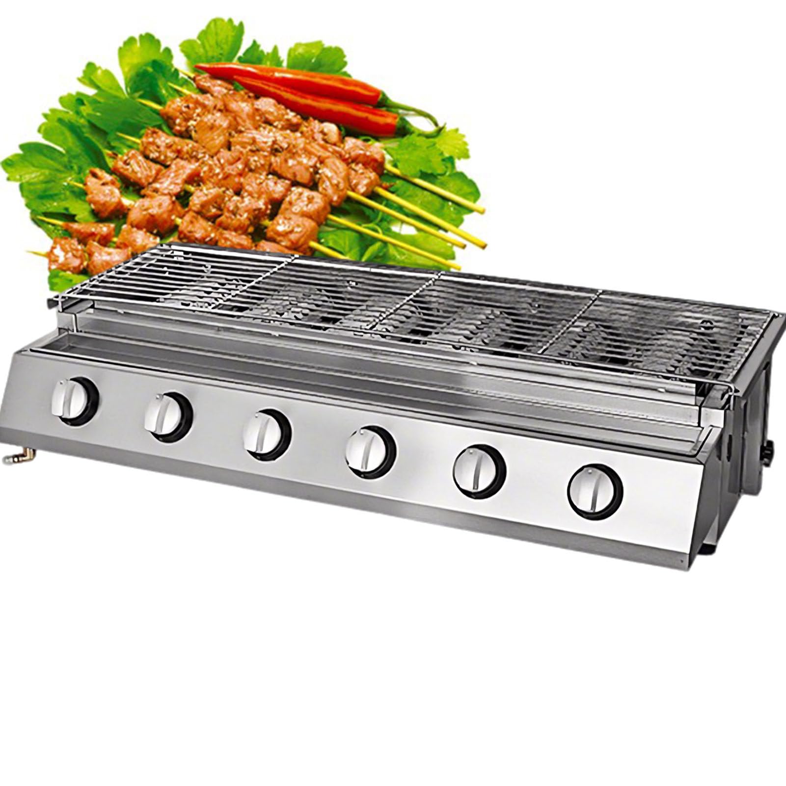 Griglia a Gas, Barbecue in Acciaio Inox con Altezza Regolabile, per Cucinare all'Aperto, Campeggio, Picnic e Giardino, Design da Tavolo 6-Burner