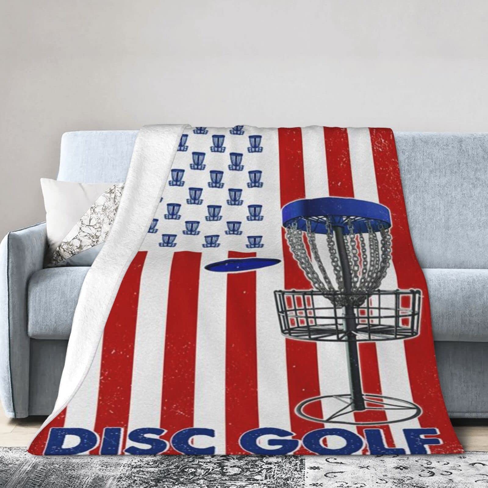 Lsjuee Flannel Fleece Blanket 50"X40" Disc Golf Sofa Throw Blanket Weighted Ultra-Soft Travel Winter Blankets for Couple Keep Warm
