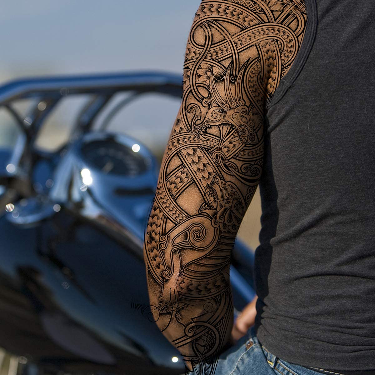 Tatodays temporary tattoo full arm viking dragon stick on body art transfer women and men cosplay halloween adult temp tattoo for arms - Image 2