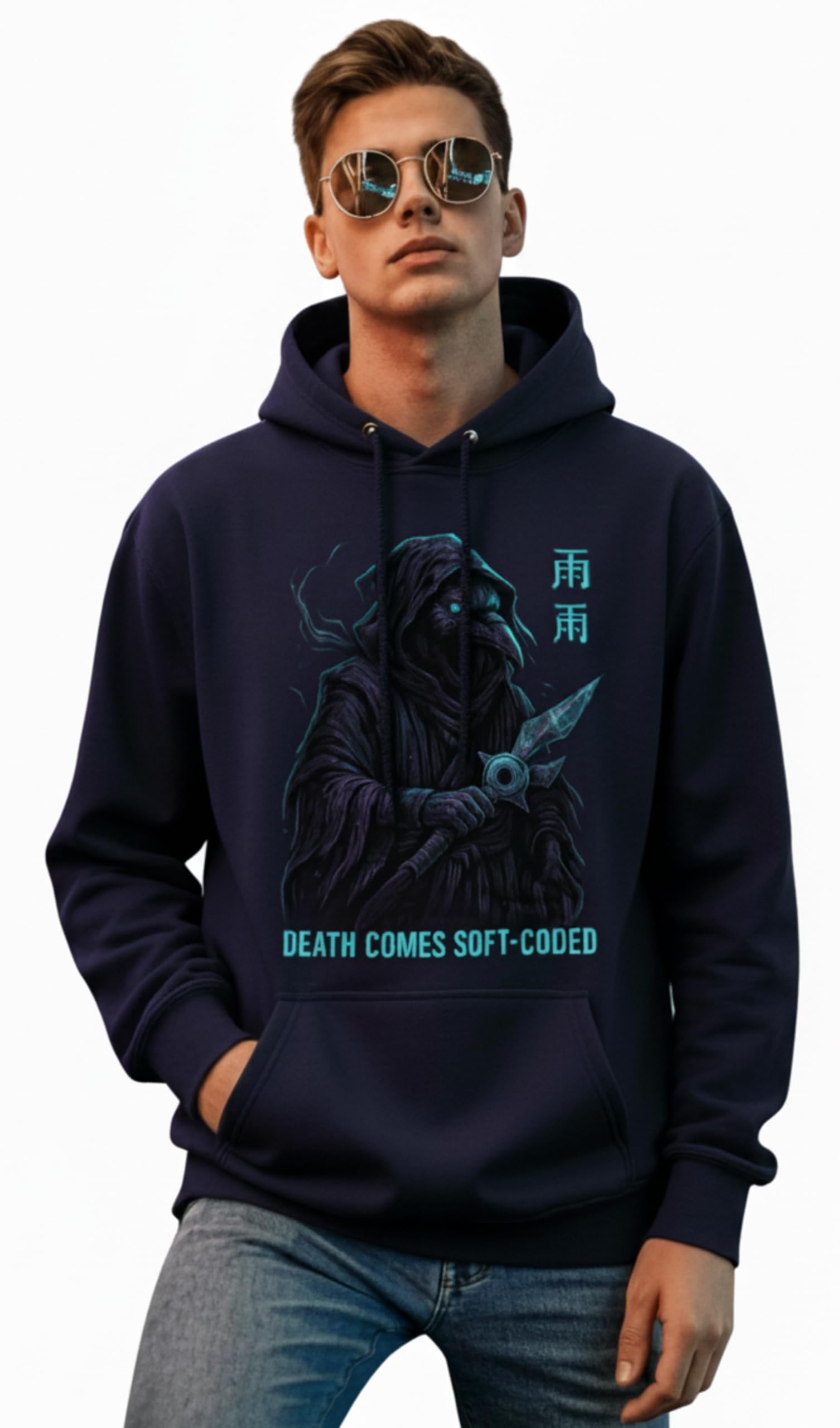 dagcros Death Comes Soft-Coded Grim Reaper Hoodie – Cyberpunk Gothic Streetwear Graphic Pullover Sweatshirt for Man-picture-36
