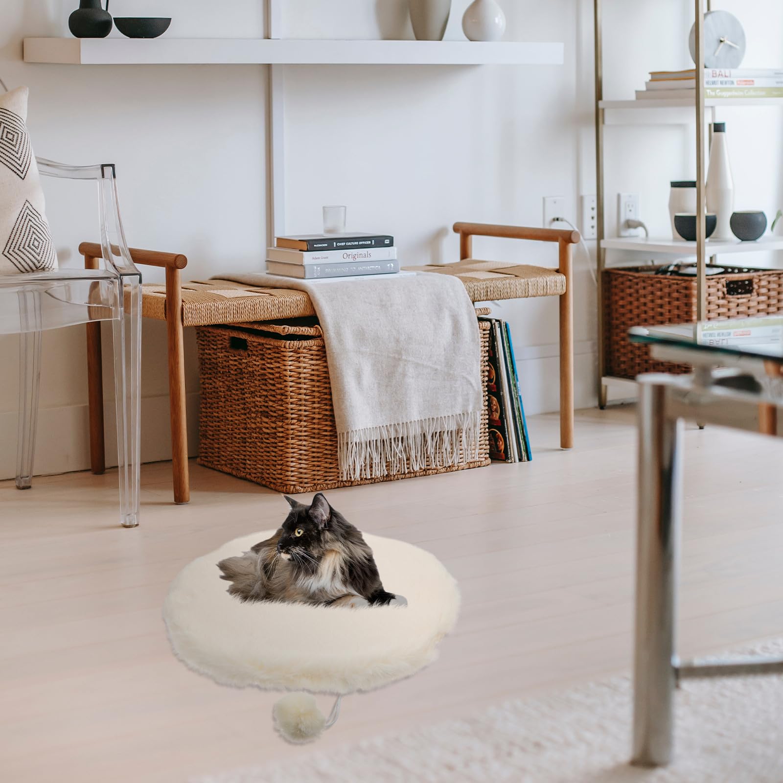 Toyvian Materassino Gatto in Peluche Bianco Funzione Antiscivolo, Cuscino Riscaldante per Dormire e Relax del Gatto, per Kit e Momenti di Gioco