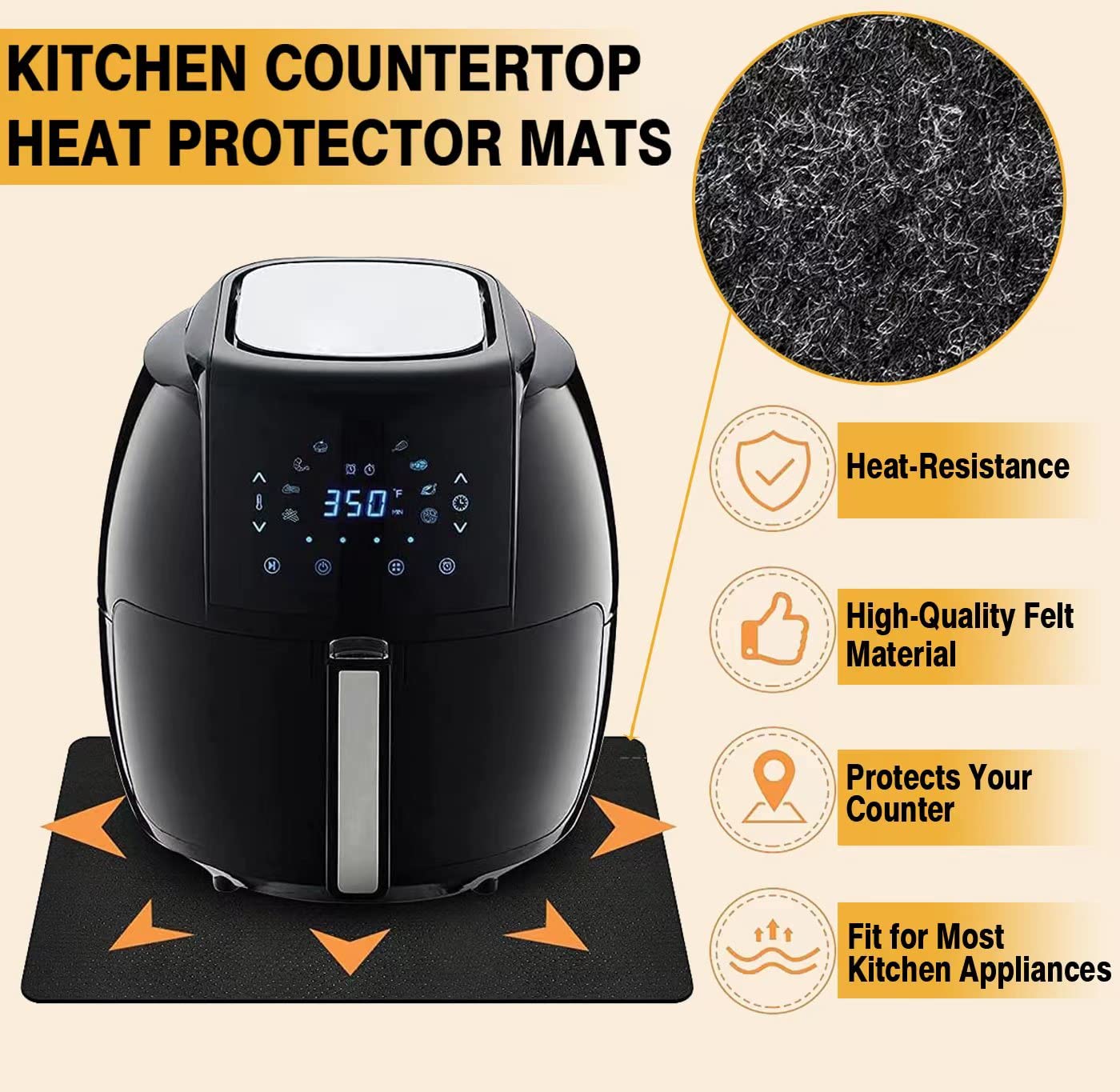 Alfombrillas resistentes al calor para freidora de aire, cafetera, encimera de cocina, 4 piezas de 16 x 12 pulgadas deslizador de silicona antideslizante para COSORI Ninja Foodi Air Freidora Tostadora 7
