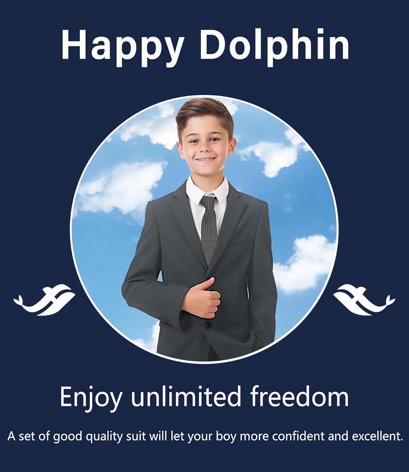 Happy Dolphin Boys Suit Set Modern Fit Kids Suits Adjustable Waist Boys Wedding Outfit for Boy Communion Suits for Boys - Image 7
