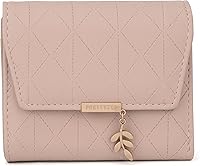 Vista 114 de UTO - Cartera pequeña RFID de piel sintética con dije de hoja, cierre de cremallera y tarjetero.