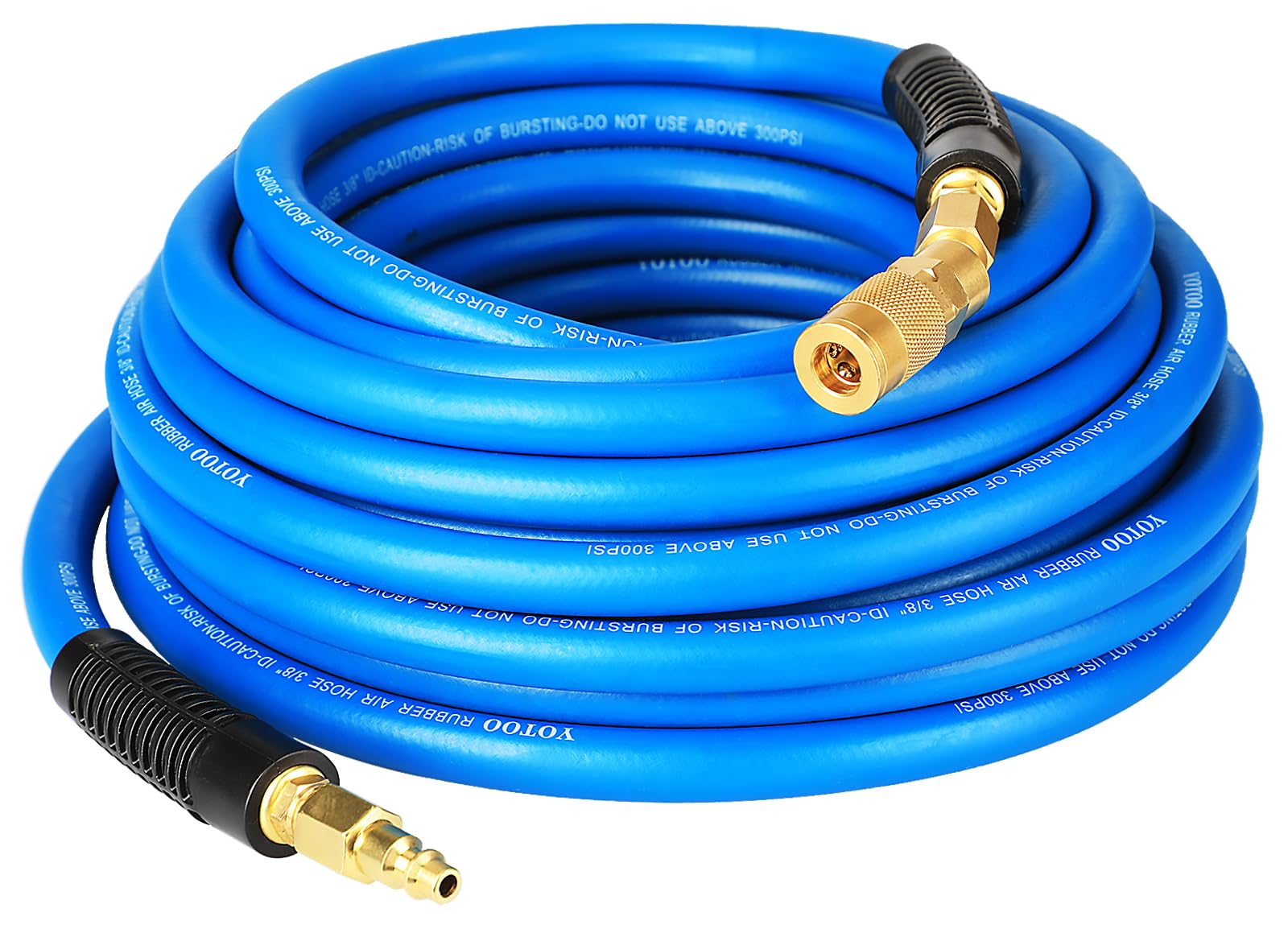 Tuyau d'air 3/8 50 pieds 300 PSI flexible caoutchouc bleu avec raccord