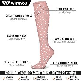 WITHYOU 3 Pairs Compression Socks for Women & Men 15-20 mmHg,Best Support for Nurses Running Hiking