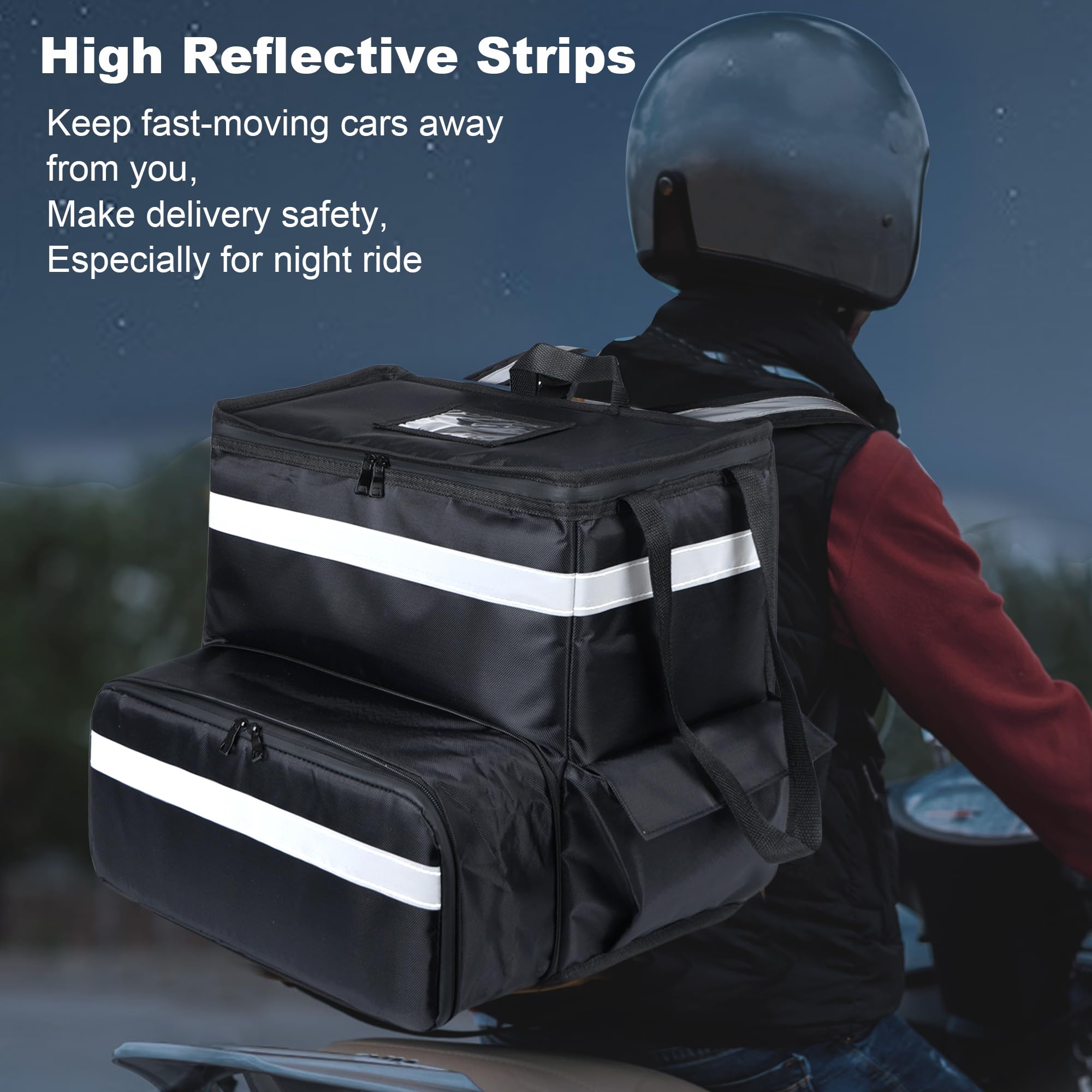 aleawol Mochila de entrega de pizza de 46 L, expandible, aislada, para bicicleta, con 2 tablas de apoyo, bolsa impermeable para entrega de alimentos con tira reflectante para llevar alimentos fríos o