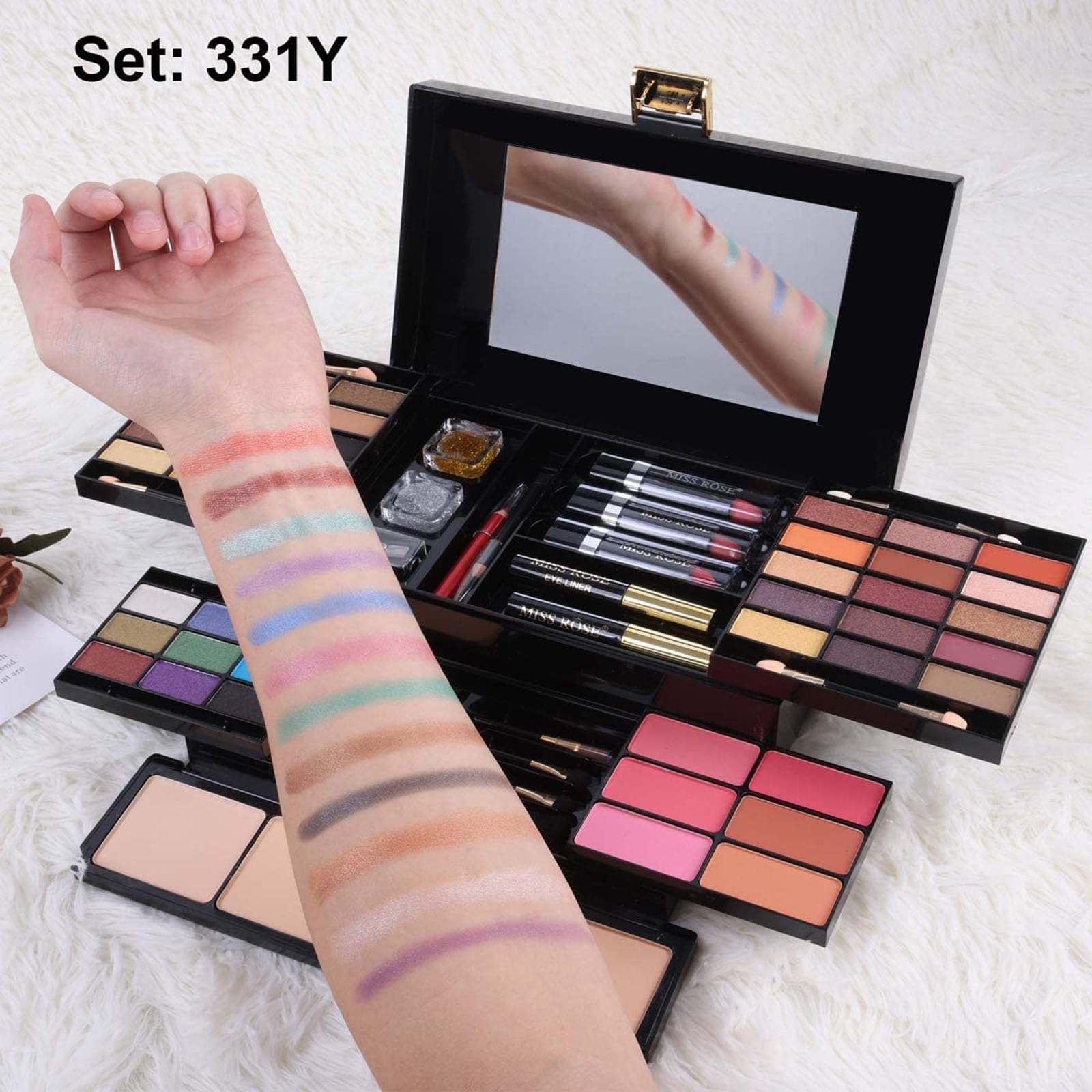 Makeup Kit for Women Girls,Schminke Set Frauen, All in One Makeup Kit,mit Kosmetikpinsel, Lippenstift, Lidschattenpalette, Rouge, Glitzer-Gel in Rosa, lustiger Reise-Schminkkoffer für Mädchen