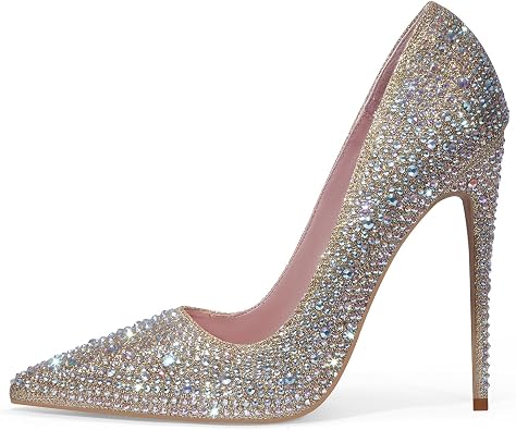 Elisabet Tang Women Pumps, Pointed Toe High Heel Glitter Rhinestone Heels Sparkly Prom Shoes Stiletto Wedding Heels for Bride Shoes for Women