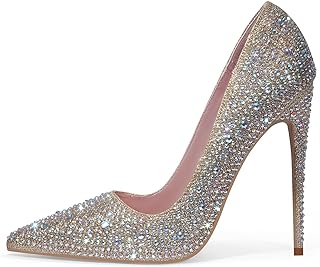 Elisabet Tang Women Pumps, Pointed Toe High Heel Glitter Rhinestone Heels Sparkly Prom Shoes Stiletto Wedding Heels for Bride Shoes for Women