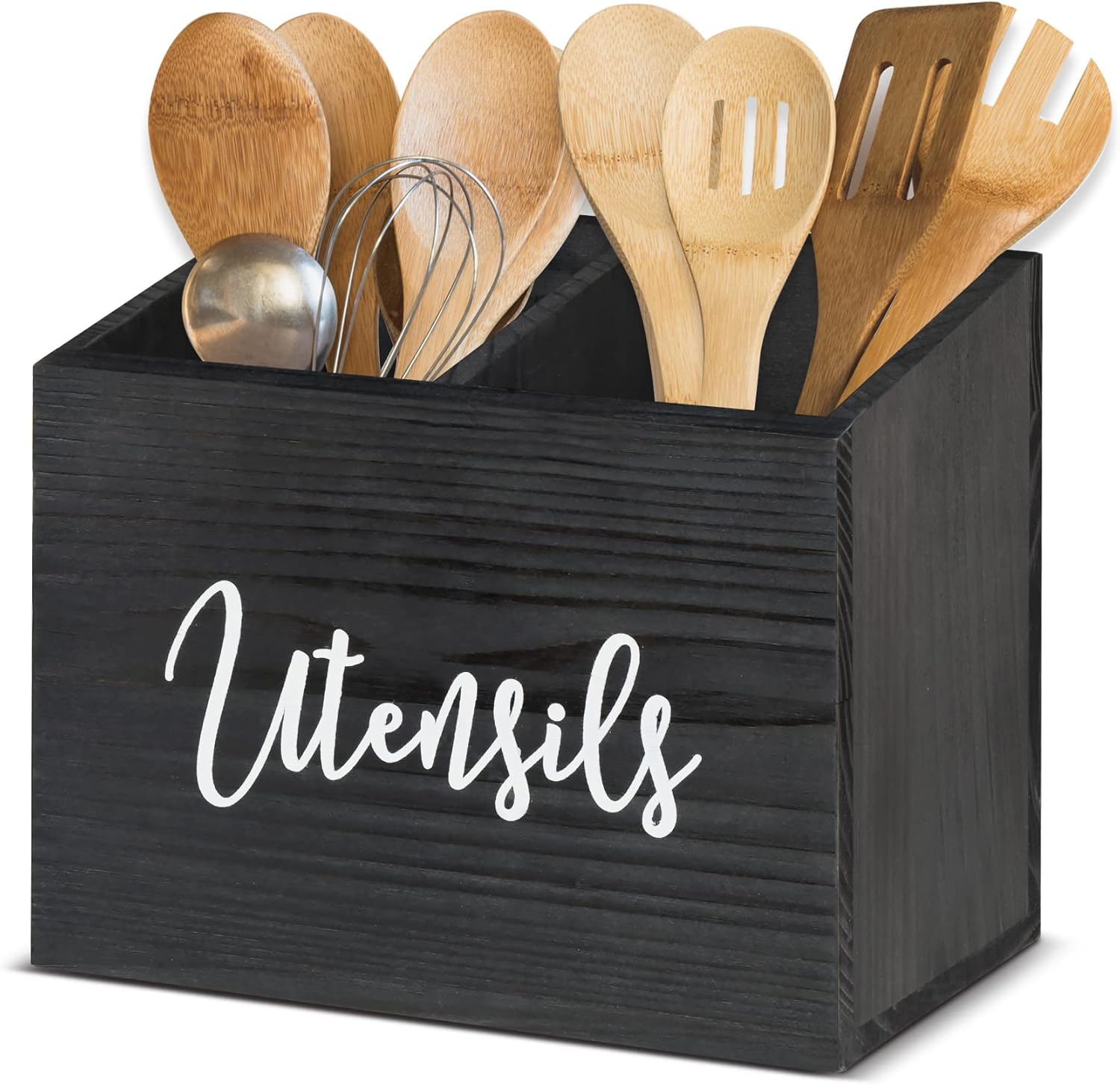 LADESIGGN Kitchen Utensil Holder with 2 Compartments, Farmhouse Kitchen Decor