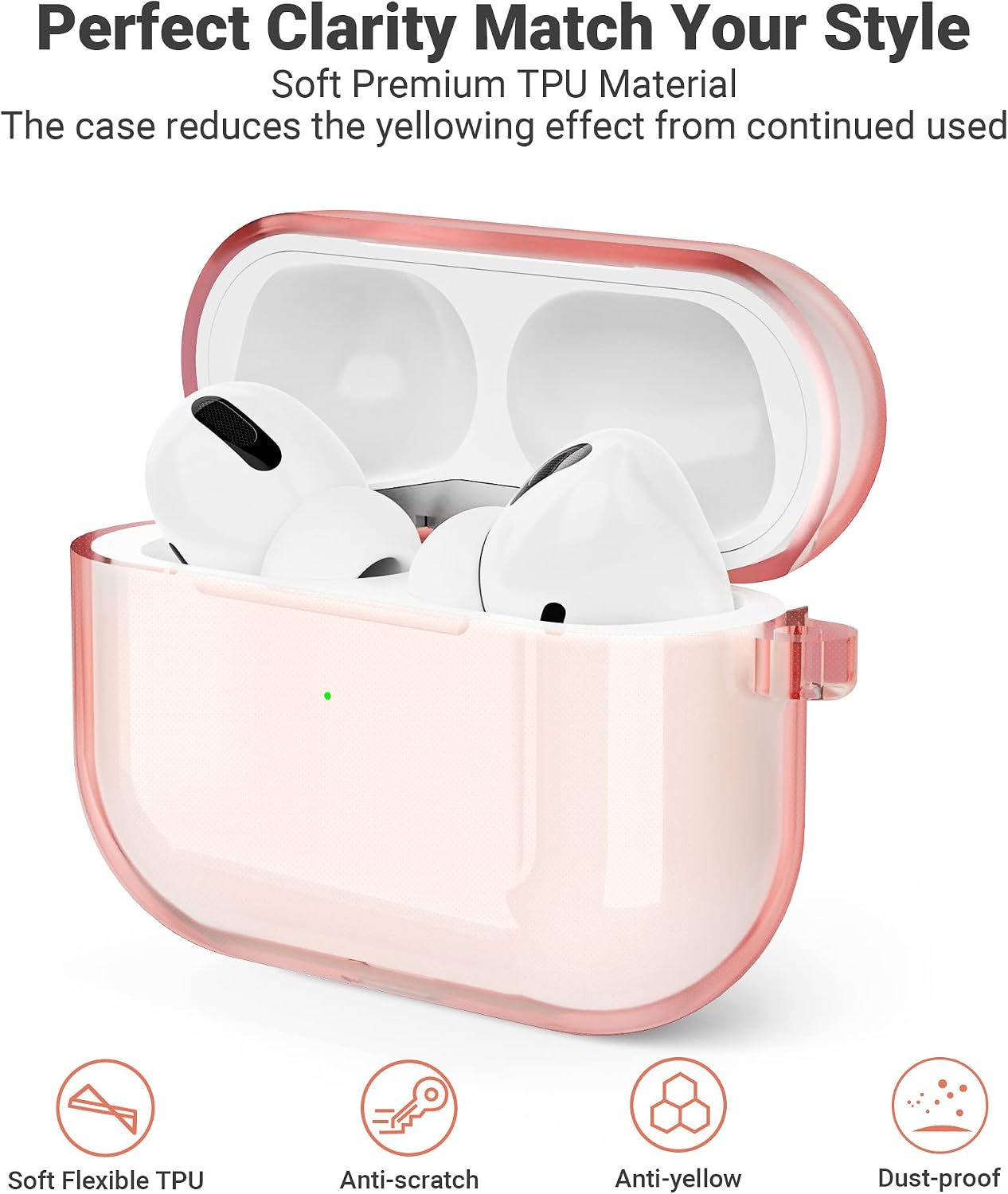 ULAK Compatible with Airpods Pro Case Clear, Designed Protective Cover Soft TPU Transparent Shockproof Case Accessories with Keychain for Airpods Pro 2019 [Front Led Visible],Baby Pink