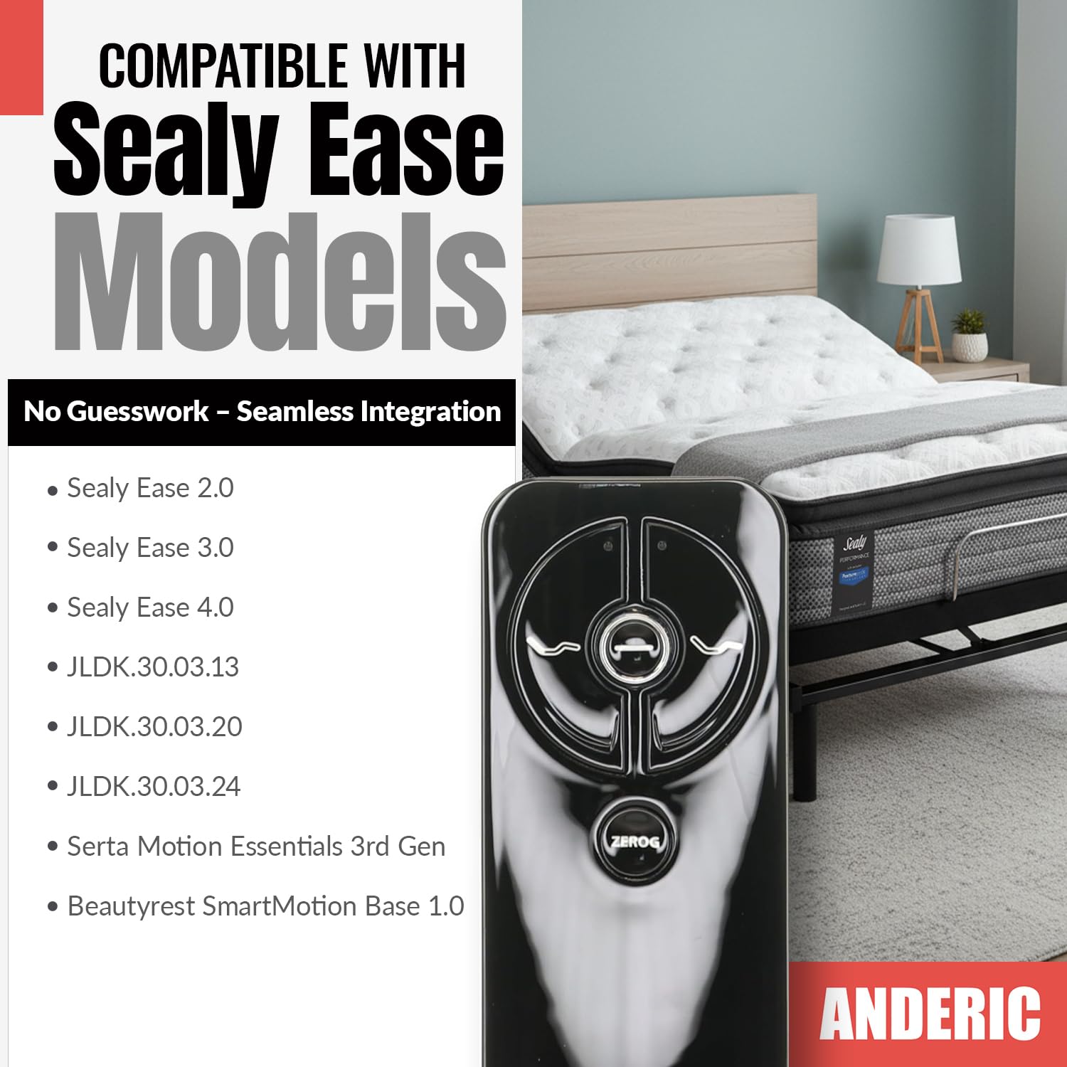 ANDERIC RF399A / RF368B für Sealy Ease verstellbare Bettgestell, RR399A, funktioniert mit Sealy Ease Ergo 2.0, Sealy Ease 3.0 und Sealy Ease 4.0 Modellen und für Tempurpedic RF368B JLDK.30.03.20