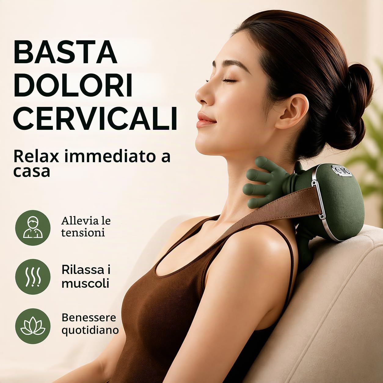 Massaggiatore Cervicale e per Spalle Elettrico – Massaggio Shiatsu Profondo con Calore, 3 Intensità e 2 Livelli di Riscaldamento – Senza Fili Ricaricabile 2000 mAh – Per Collo, Schiena, Spalle e Gambe