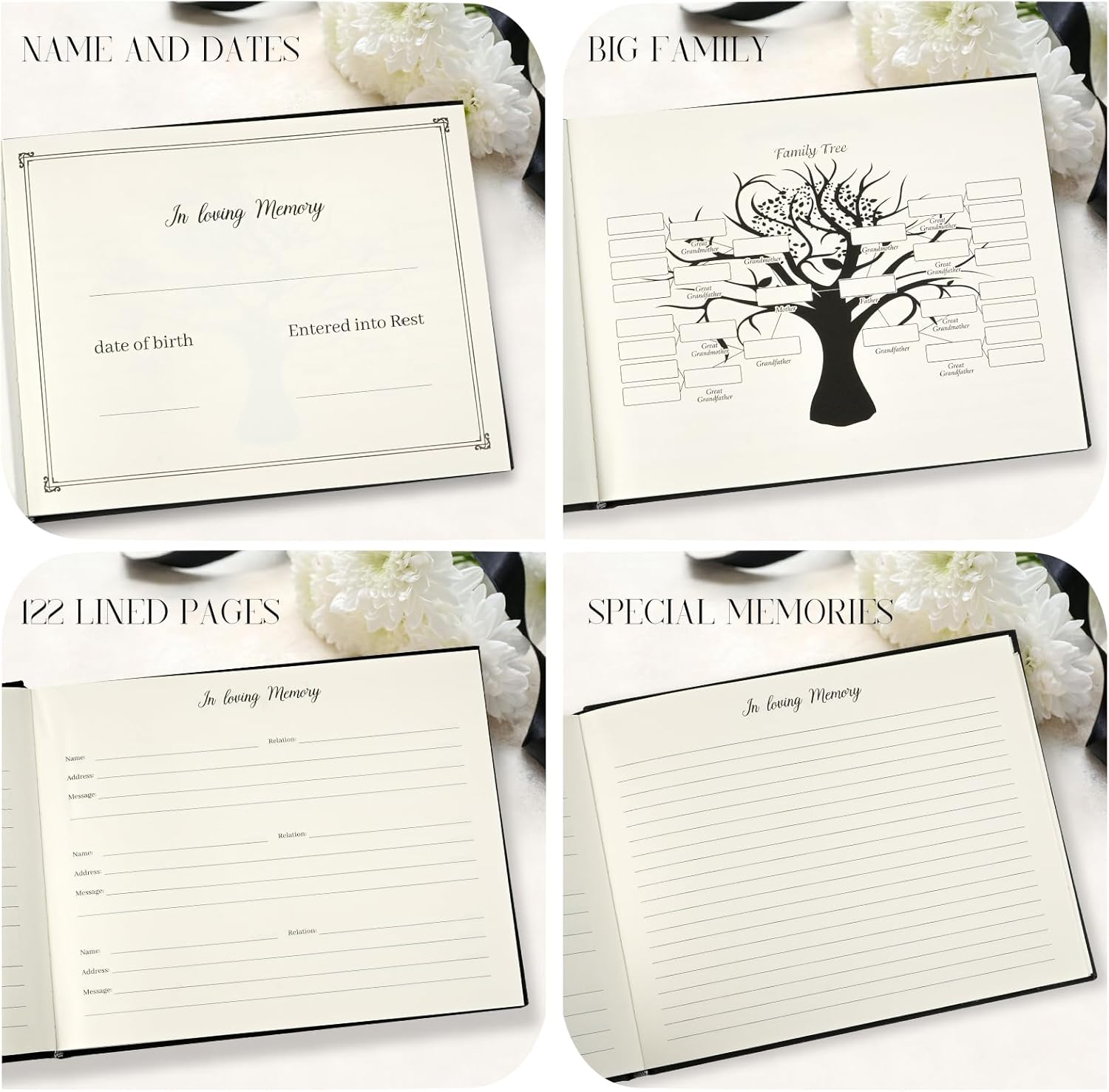 Funeral Guest Book for Memorial Service in Loving Memory Funeral Guest Book with MemoryTable Sign & Back Pocket - Guest Sign in Book for Funeral Service (Black)