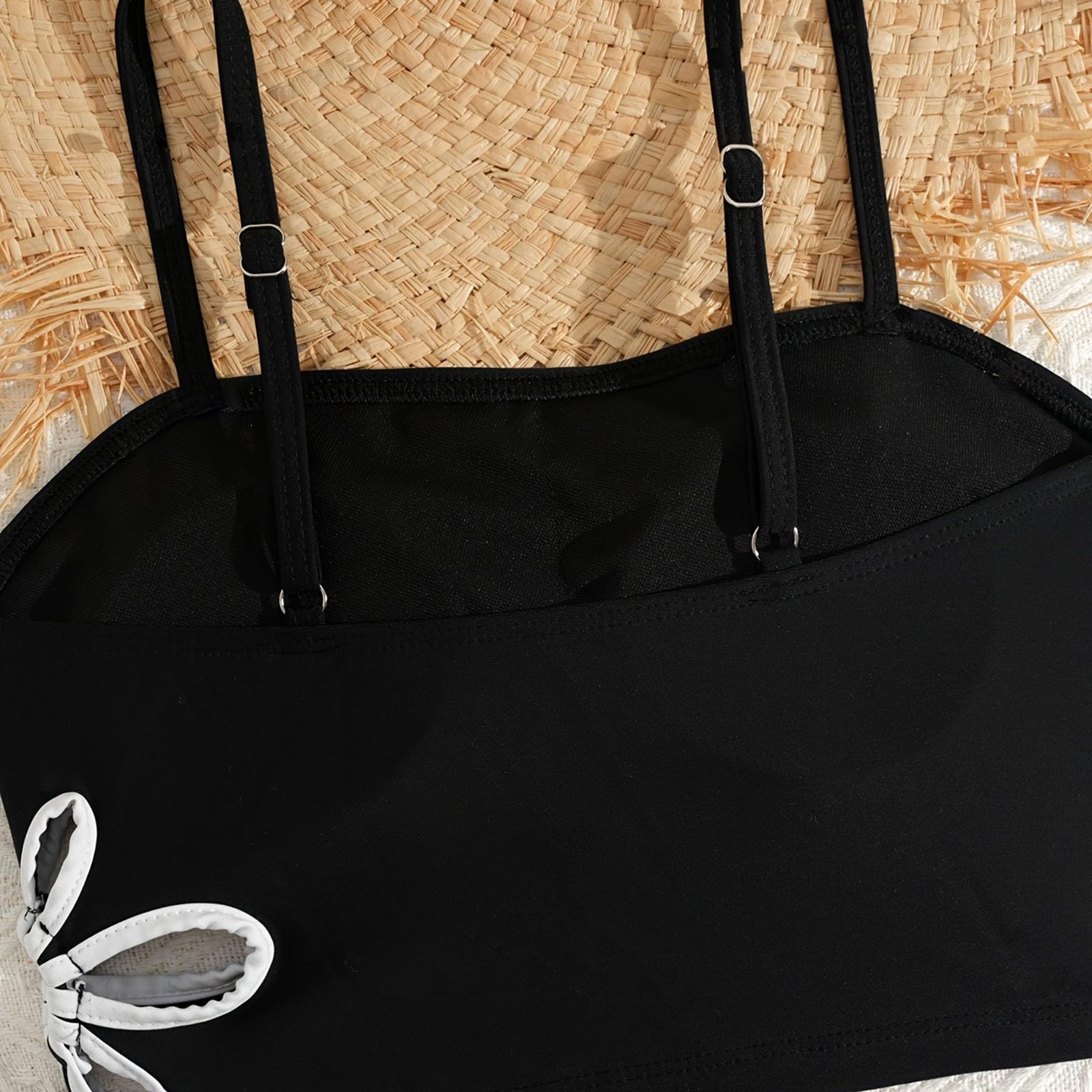 Generisch Traje de baño tankini de dos piezas con estampado floral en el lateral para niñas grandes, traje de baño de verano monocolor