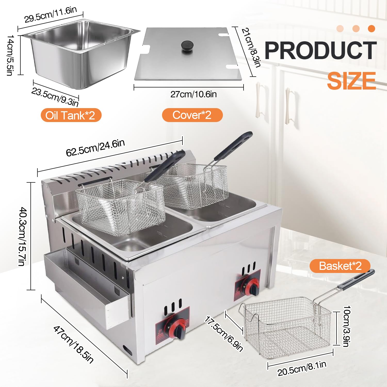 Friggitrice a gas da professionale doppia friggitrice a gas grande capacità multifunzione in acciaio inox facile da pulire per uso domestico e commerciale