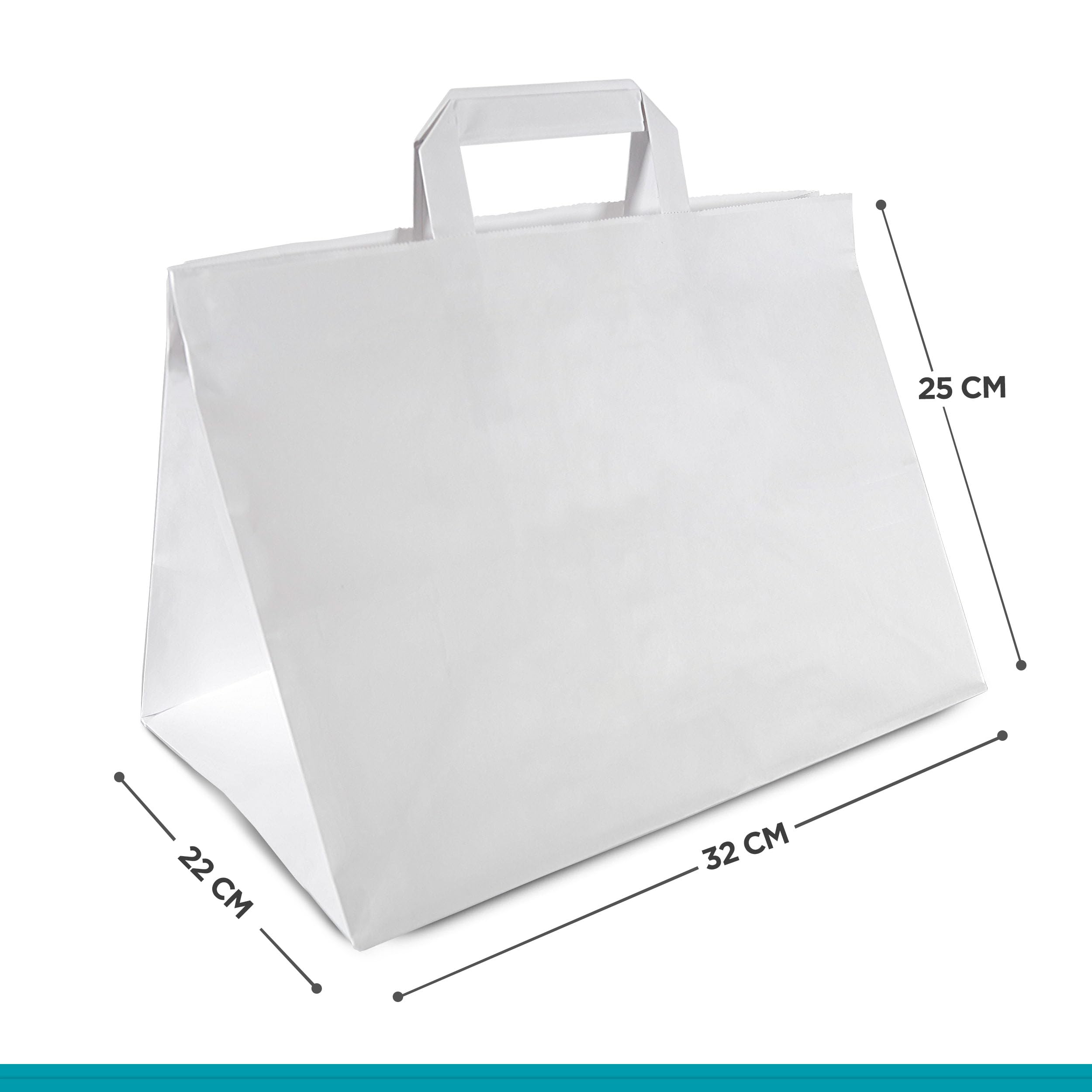 Torby papierowe, 250 sztuk, torebki papierowe, torebki na prezenty, torebki z papieru typu kraft, z uchwytami, 32 + 22 x 25 cm – 250 sztuk, białe)