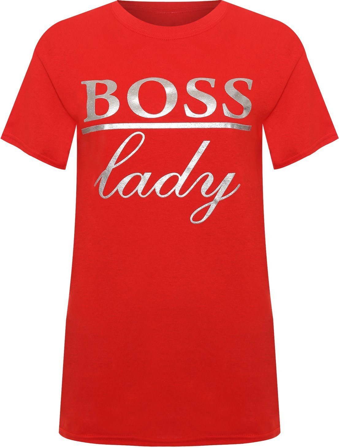 WearAll Women's Plus Boss Lady Slogan Foil Print Short Sleeve T-Shirt New Ladies Top 16-24