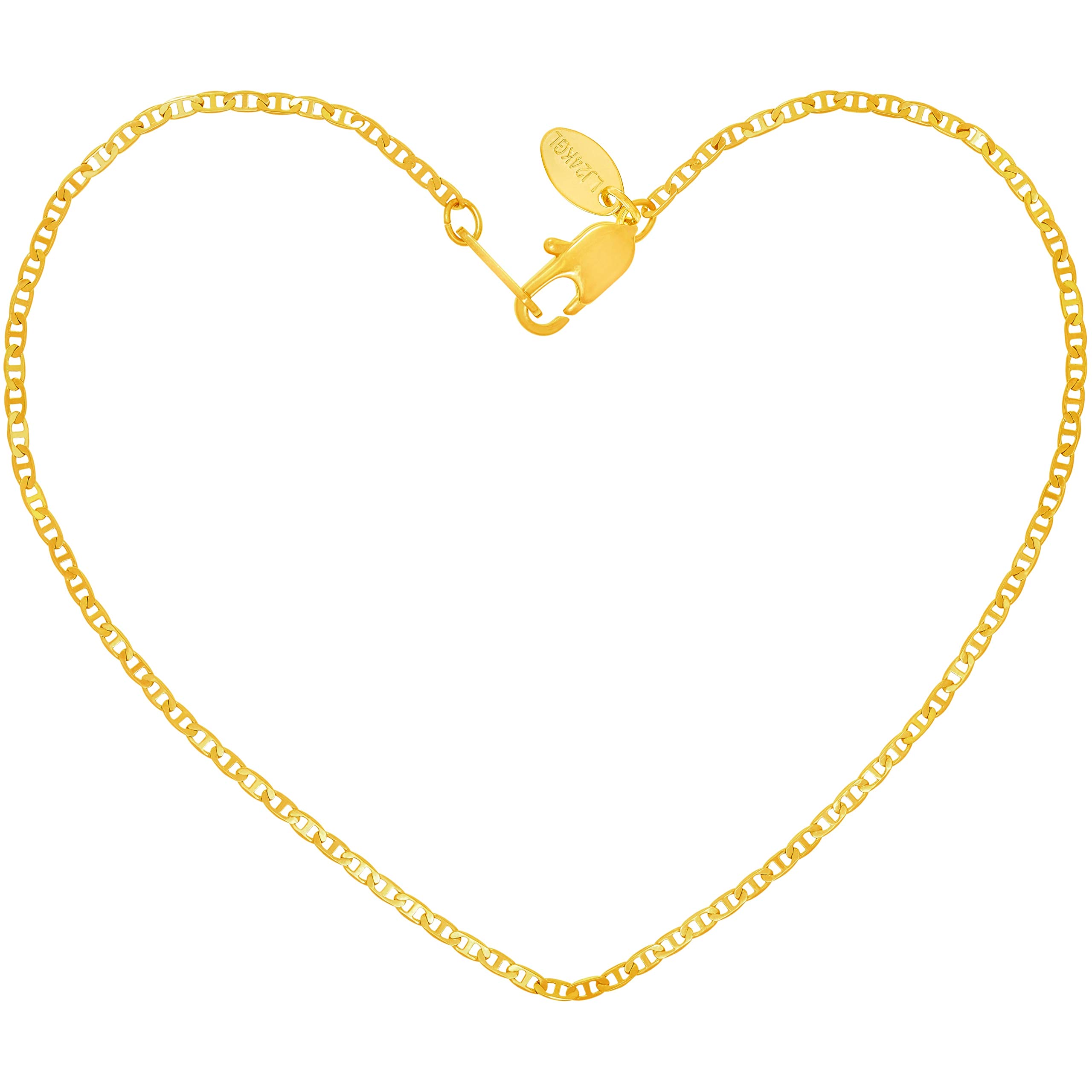 LIFETIME JEWELRY Womens Gold Anklet 1.4mm Flat Mariner Link Ankle Bracelet 24k Real Gold Plated